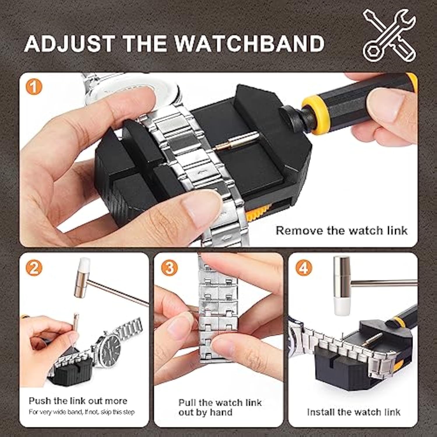 JOREST Watch Link Removal Kit, Resizing Tool for Bracelet Adjustment & Replacement, Pin Remover for Sizing Strap, Watch Adjuster, Hammer for Watch Repair, Adjust Band, with User Manual, Punches