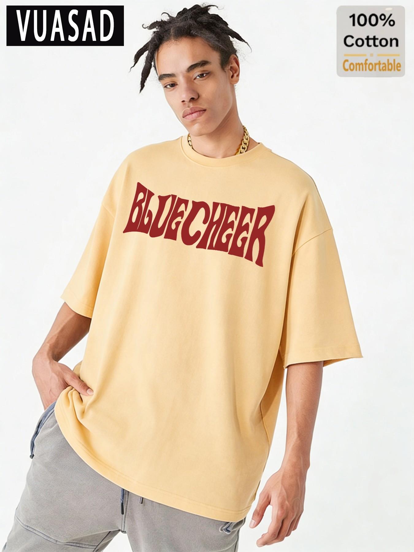 100% Cotton Short Sleeve T-Shirt, Street Style Vintage Letter Print, Loose Fit Drop Shoulder Top, Casual Half Sleeve Tee