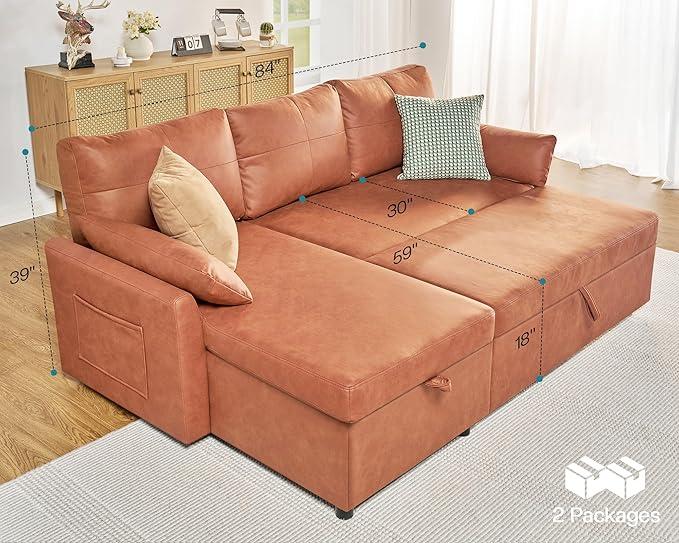 VanAcc Sofa Bed, Sleeper Sofa- 2 in 1 Pull Out Sofa Bed with Storage Chaise, Couch Bed, Comfy Upholstered Daybed for Living Room, Lounge