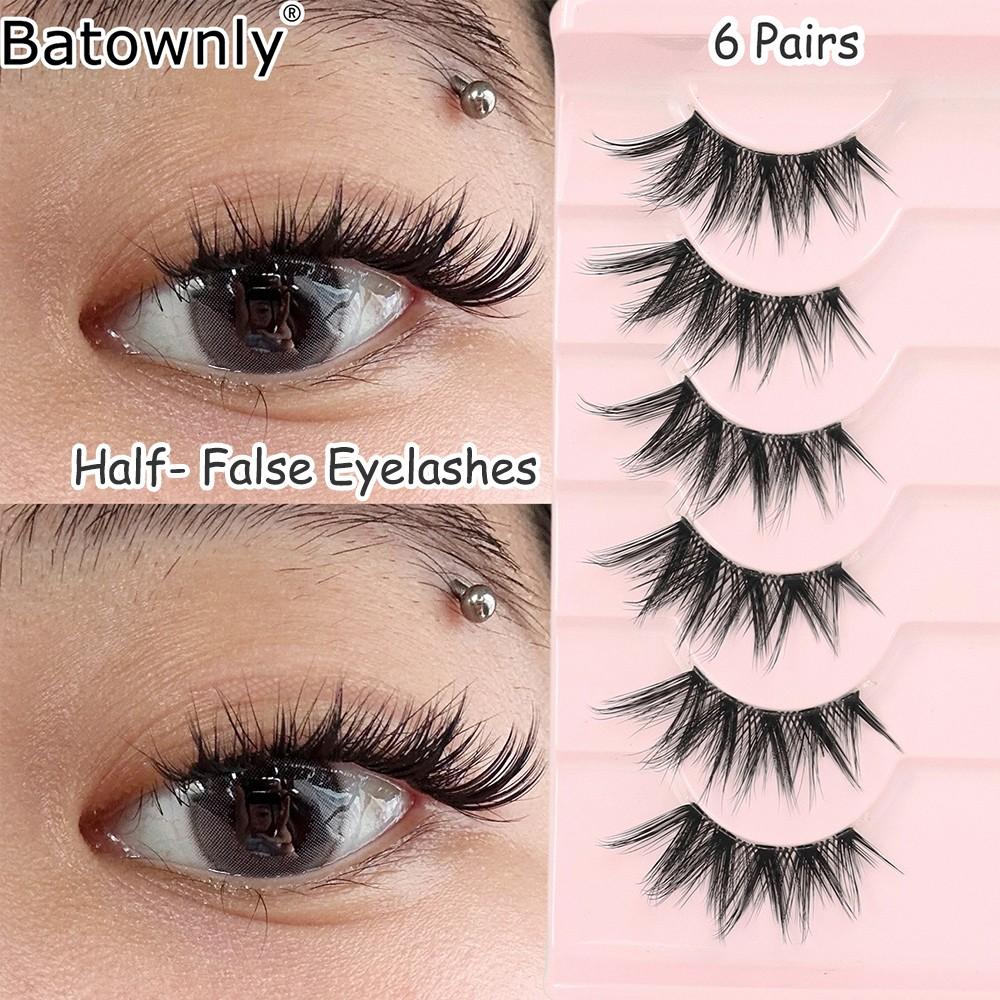 6 Pairs Natural Fluffy False Eyelashes, Pointed Fairy Cluster Design, Long-Lasting Fake Lashes for Daily Use, Perfect for Beginners