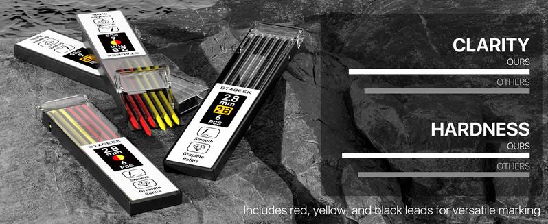 STAGEEK 3 Pack Carpenter Pencil with Sharpener, Mechanical Carpenter Pencils with 39 Refills, Heavy Duty Construction Pencil with Sharpener, Deep Hole Long Nib Marker Pens for Architect Marking - With Case