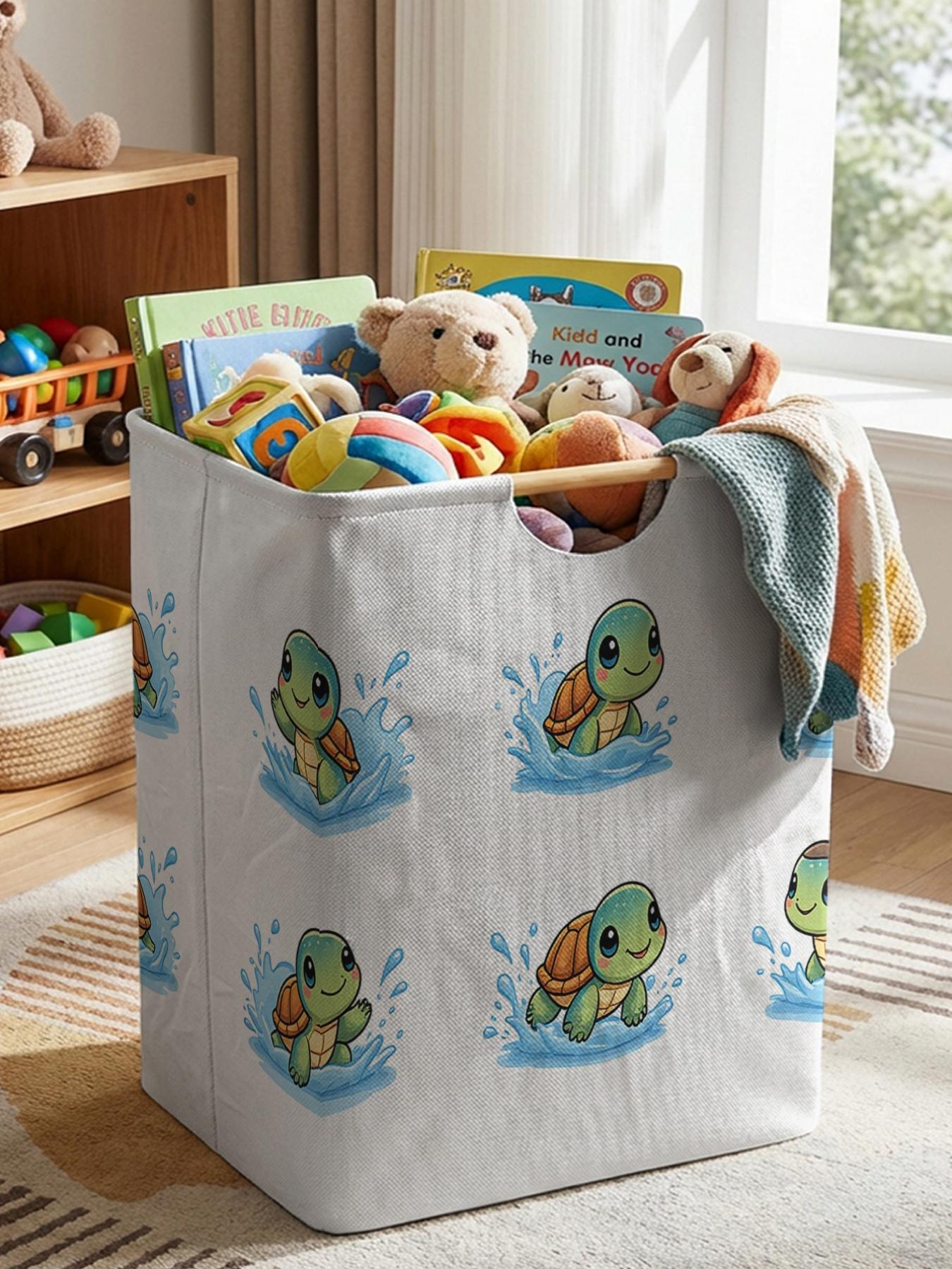 Turtle Pattern Printed Open Storage Bin, Foldable Laundry Basket Storage Bag with Handles, Household Foldable Laundry Hamper for Bathroom and Dirty Clothes Storage
