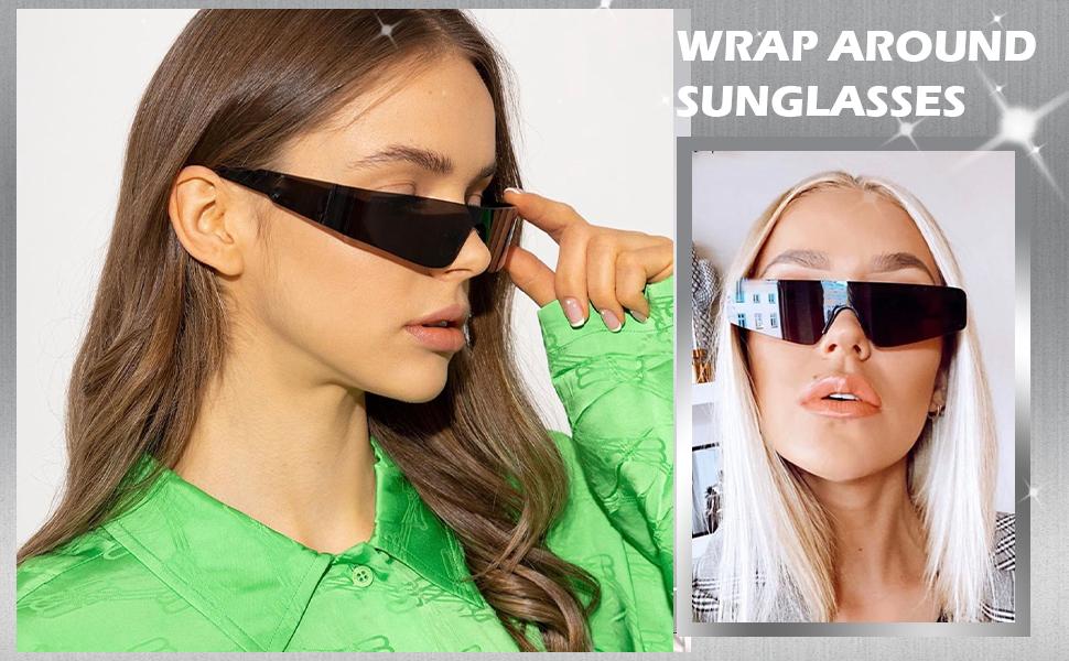 COASION Wrap Around Sunglasses for Women Trendy Rimless Futuristic Shades Y2k Shield Flat Top Fashion Eyeglasses