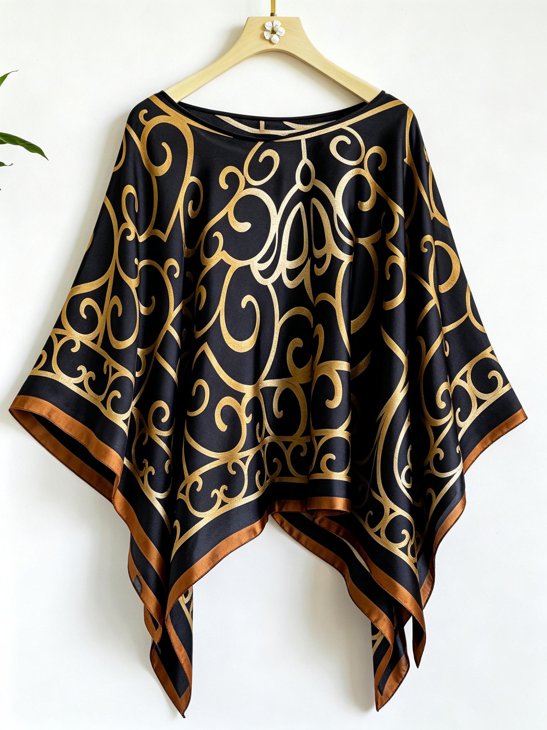 1 piece of women's chic elegant retro paisley multi-pattern pullover shawl, lightweight chiffon sun protection top for summer, oversized boho loose batwing sleeve outer cardigan, ethnic style vacation beach sun protection clothing