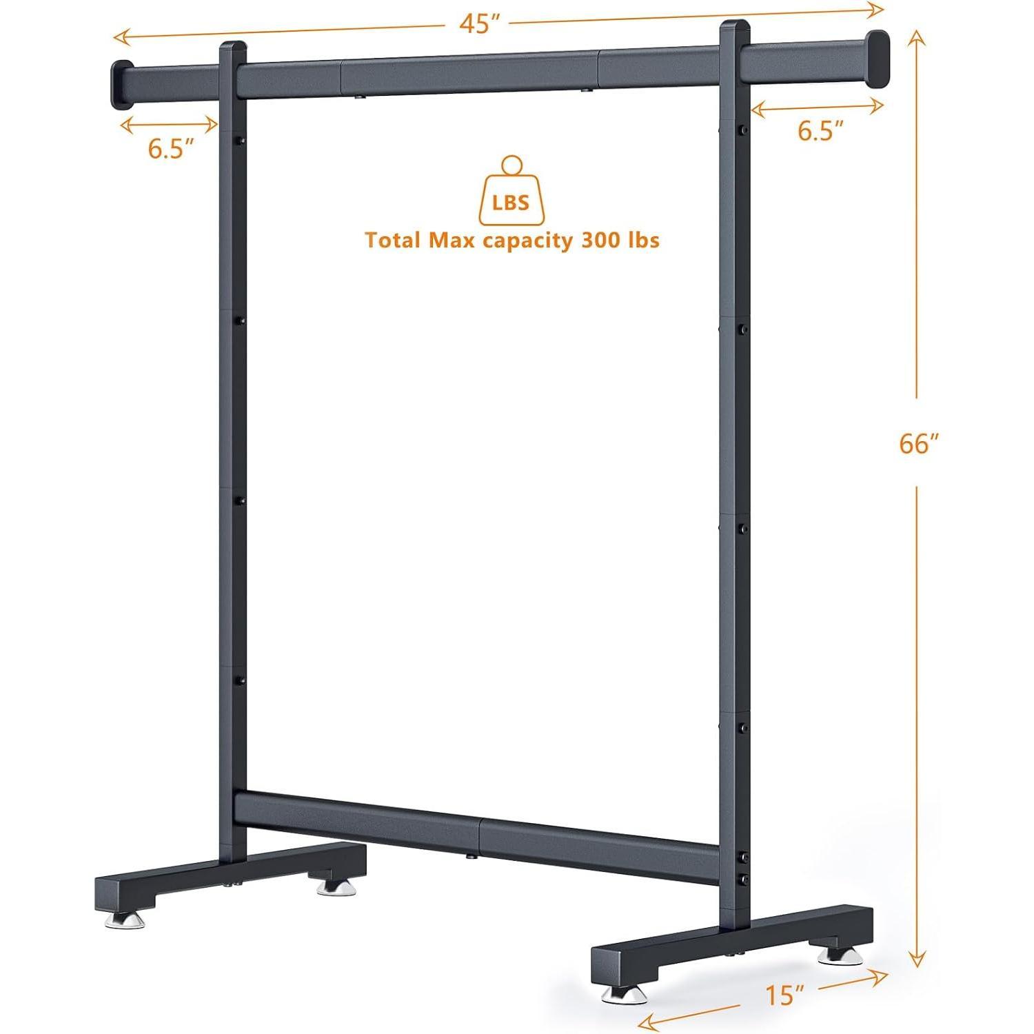 Heavy Duty Clothes Rack for  Clothes Clothing Rack 300LBS Portable Clothes Rack 45" L*15" W*66" H Thickened and Widened elliptical Tubes (Black)