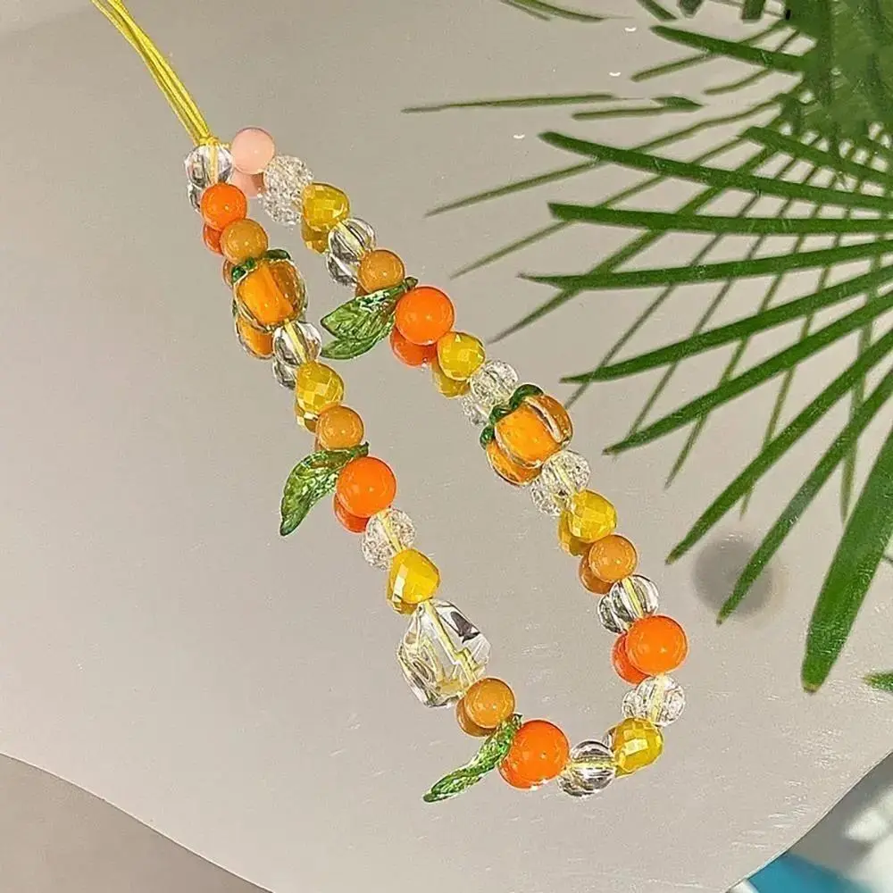 Fruit & Flower Beaded Phone Lanyard, Cute Acrylic Anti-Lost Mobile Phone Wrist Strap, Universal Charm Accessory for iPhone & Samsung, Flowers, Accessories, Phone Holders