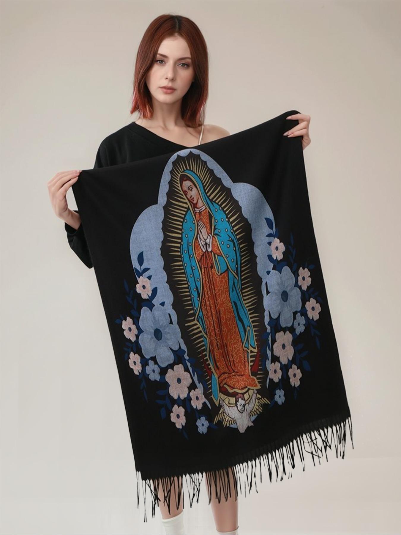 Elegant Printed Polyester Scarf with Tassel Fringe, Shawl Wrap for Women, Windproof & Warm, Perfect for Parties & Gifts, Tassel Decor Shawl