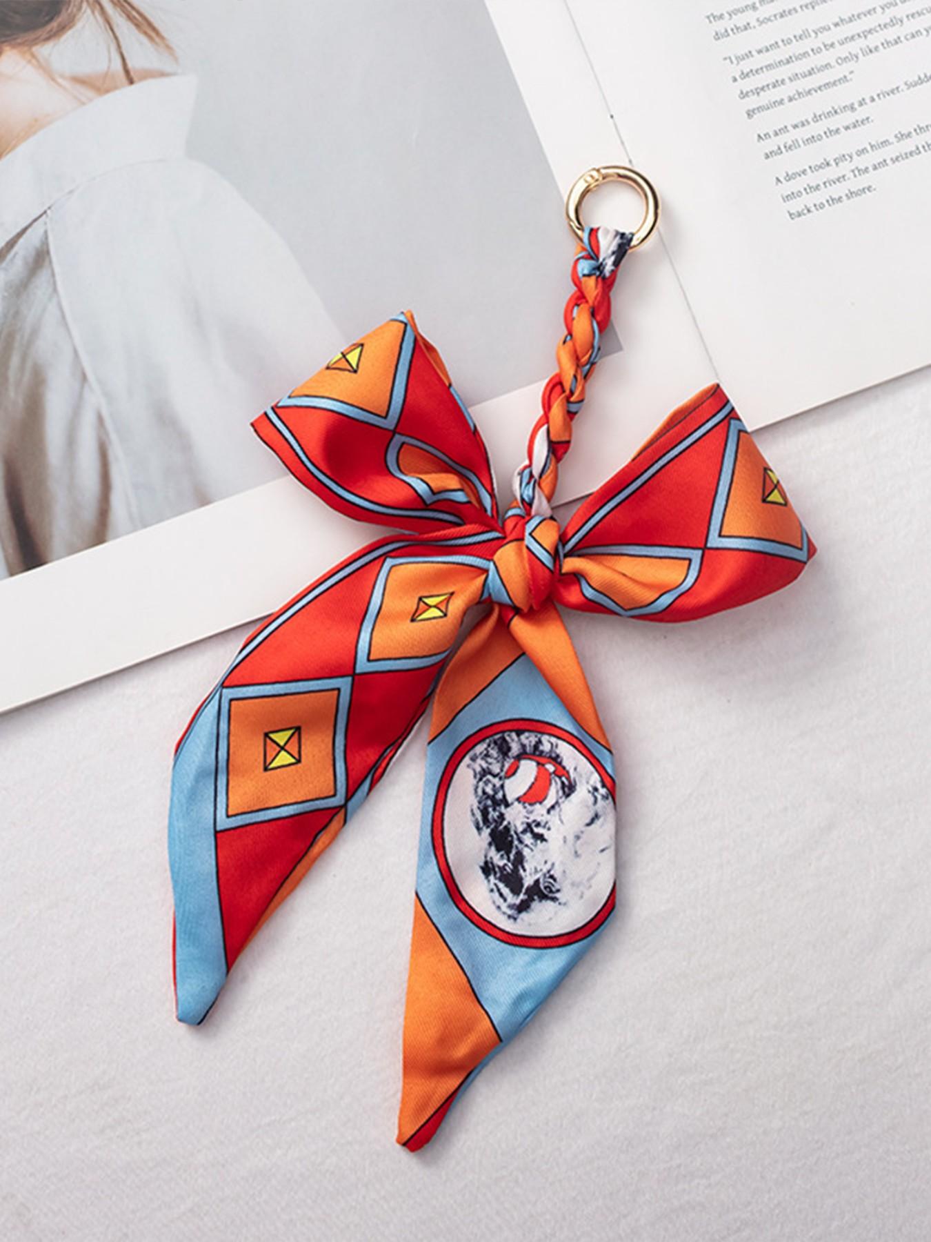 Elegant Braided Silk Scarf Bow Bag Charm, Luxury Handbag Pendant Accessory, Cute Aesthetic Bag Decor, Multi-use Keychain & Phone Charm, Perfect Birthday Christmas Mother's Day Gift for Women Girls, Trendy Bag Accessory for Tote Backpack Handbag