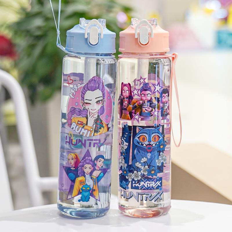 K-Pop Ghost Hunter Theme Totem Water Bottle, Reusable Hard Plastic with Lid and Straw, 700ml Eco-Friendly Alternative, Perfect for School and Travel