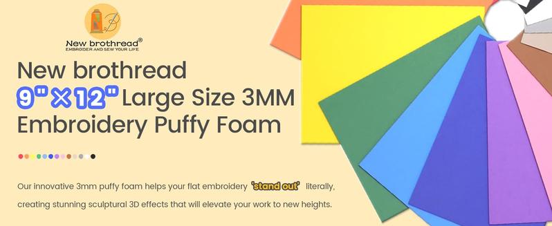 New brothread - 15 Options- Embroidery Puffy Foam 9″x12″ Large Size 3MM Creating 3D Embroidery Effect for Caps, Garments, Jackets, Bags, Backpacks and More