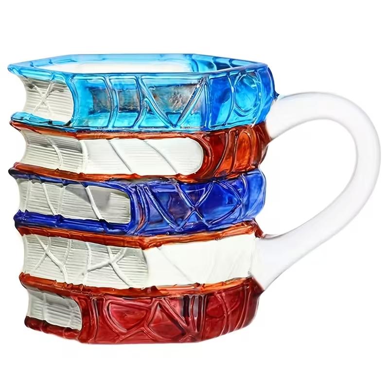 3D Painted Stacked Book-Shaped Mug, Innovative Colorful Coffee Cup, Perfect Gift for Literature Lovers