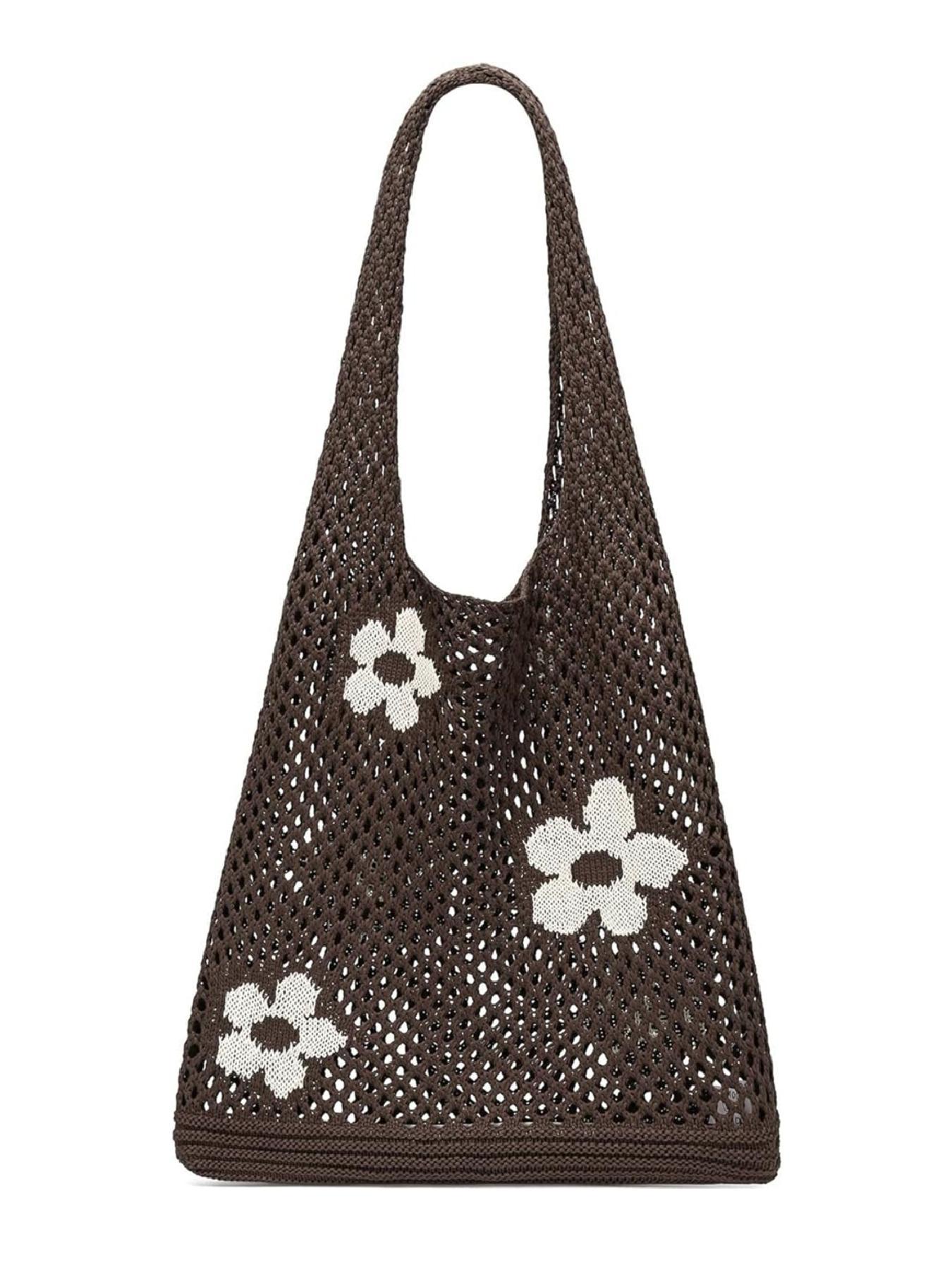 Ladies' simple casual hollow design shoulder bag, fashionable daily personalized pattern knitted bag, Colorblock Bag, Crossbody Crochet Bags