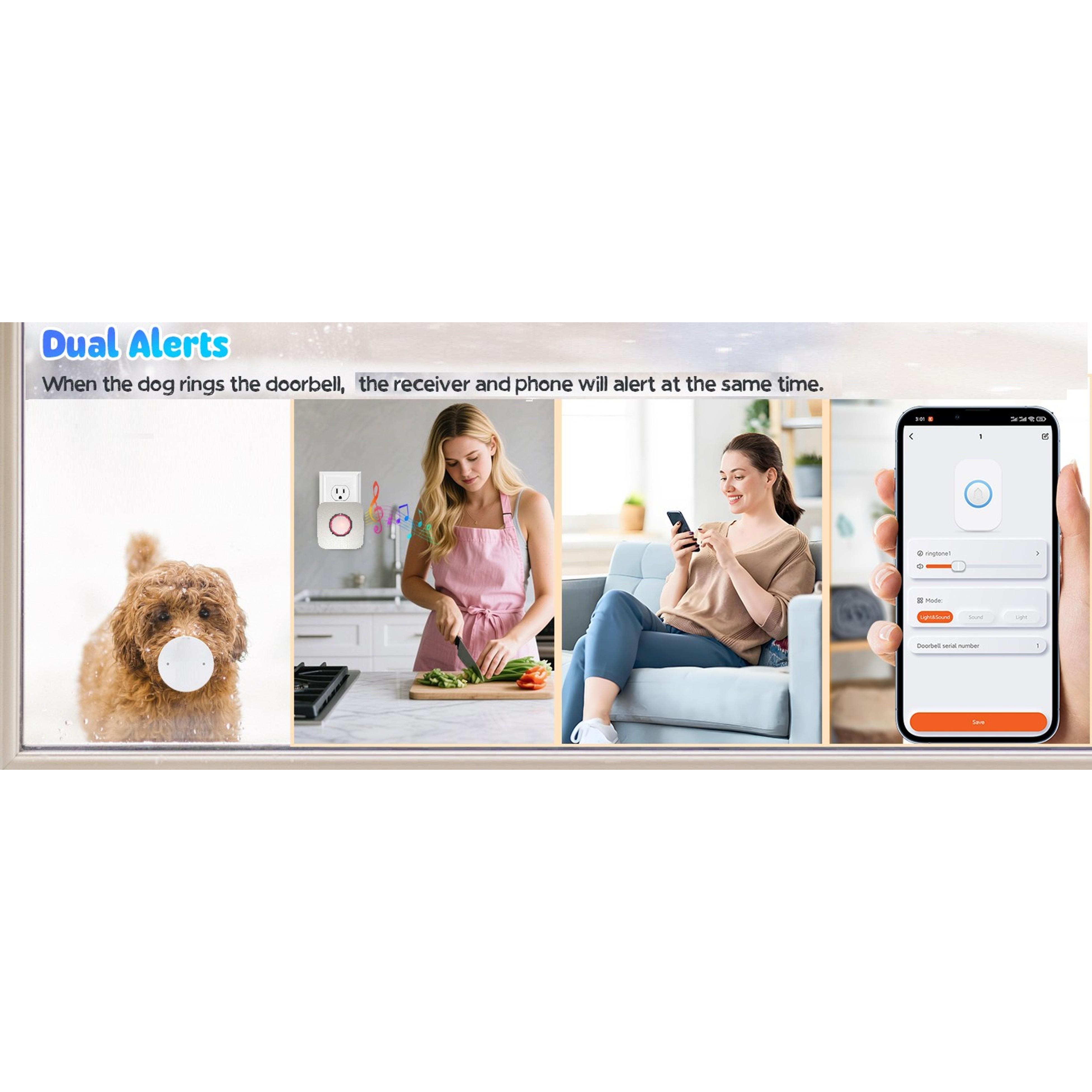 WiFi Dog Door Bell for Potty Training to Go Outside, Smart Doggie Door Bell for Dog, Wireless Doggy Doorbell with Phone App