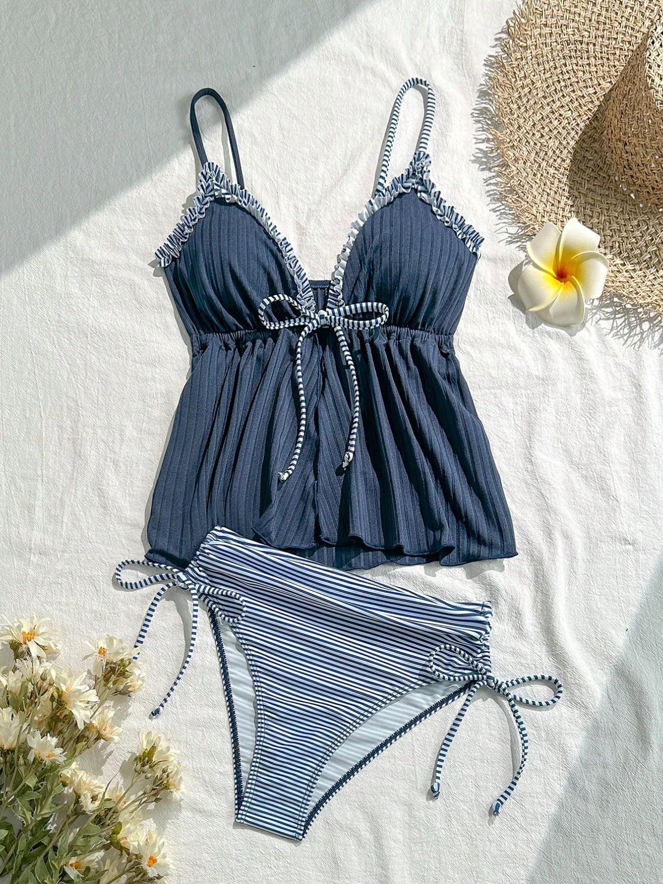 Women's Two-Piece Swimsuit Set, Sexy Vacation Beach Spa Swimwear with Chest Pads, Triangle Bottoms, Summer Bathing Suit, Swim Top Set