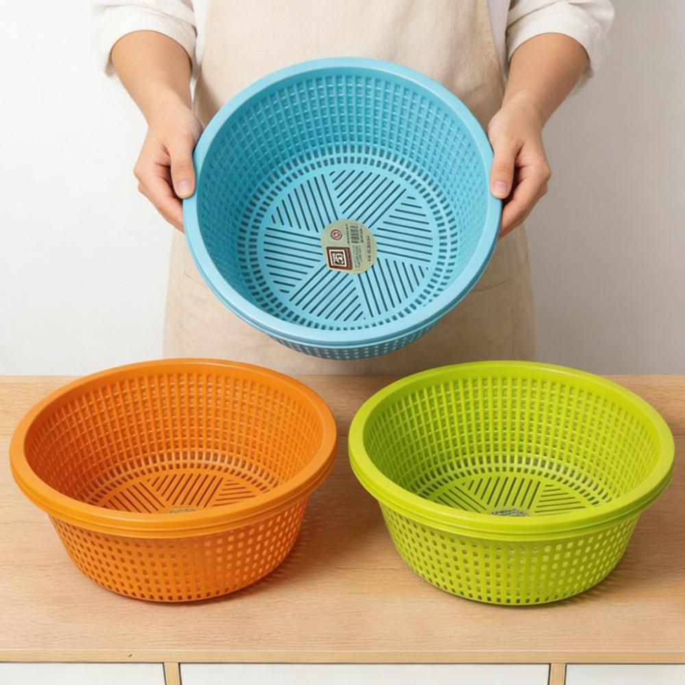2pcs Stackable Round Plastic Colanders, Thickened Mesh with Drain Holes, Kitchen Multi-Functional Cleaning Basket, Space-Saving Design