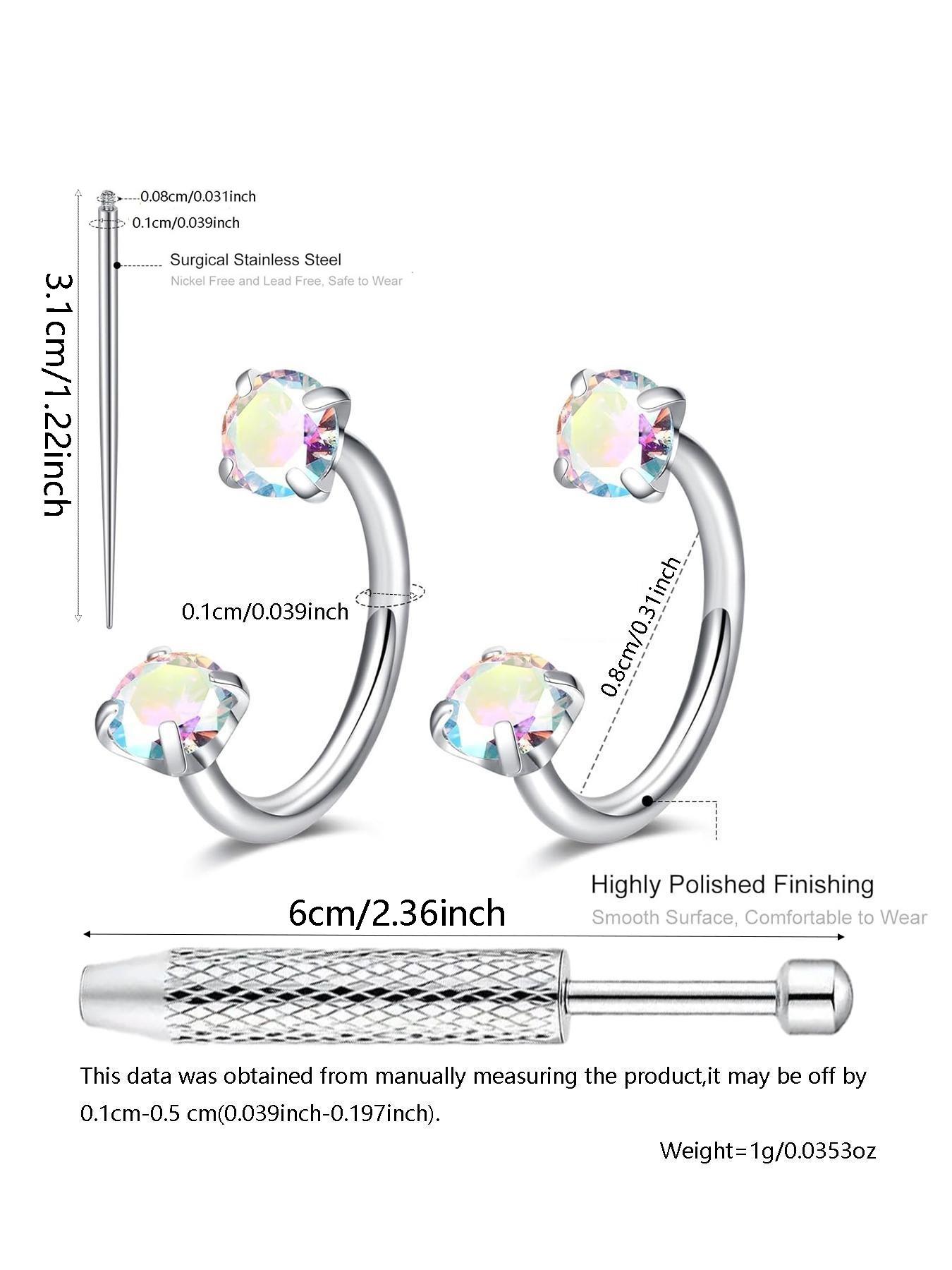 6pcs Heart Star Cz Horseshoe Nose Rings, Internal Threaded Stainless Steel 18gauge 8mm Hoops, Ideal for Nose, Cartilage, Tragus, Helix & Lip Piercings, Nose Piercing Jewelry, Body Jewellery