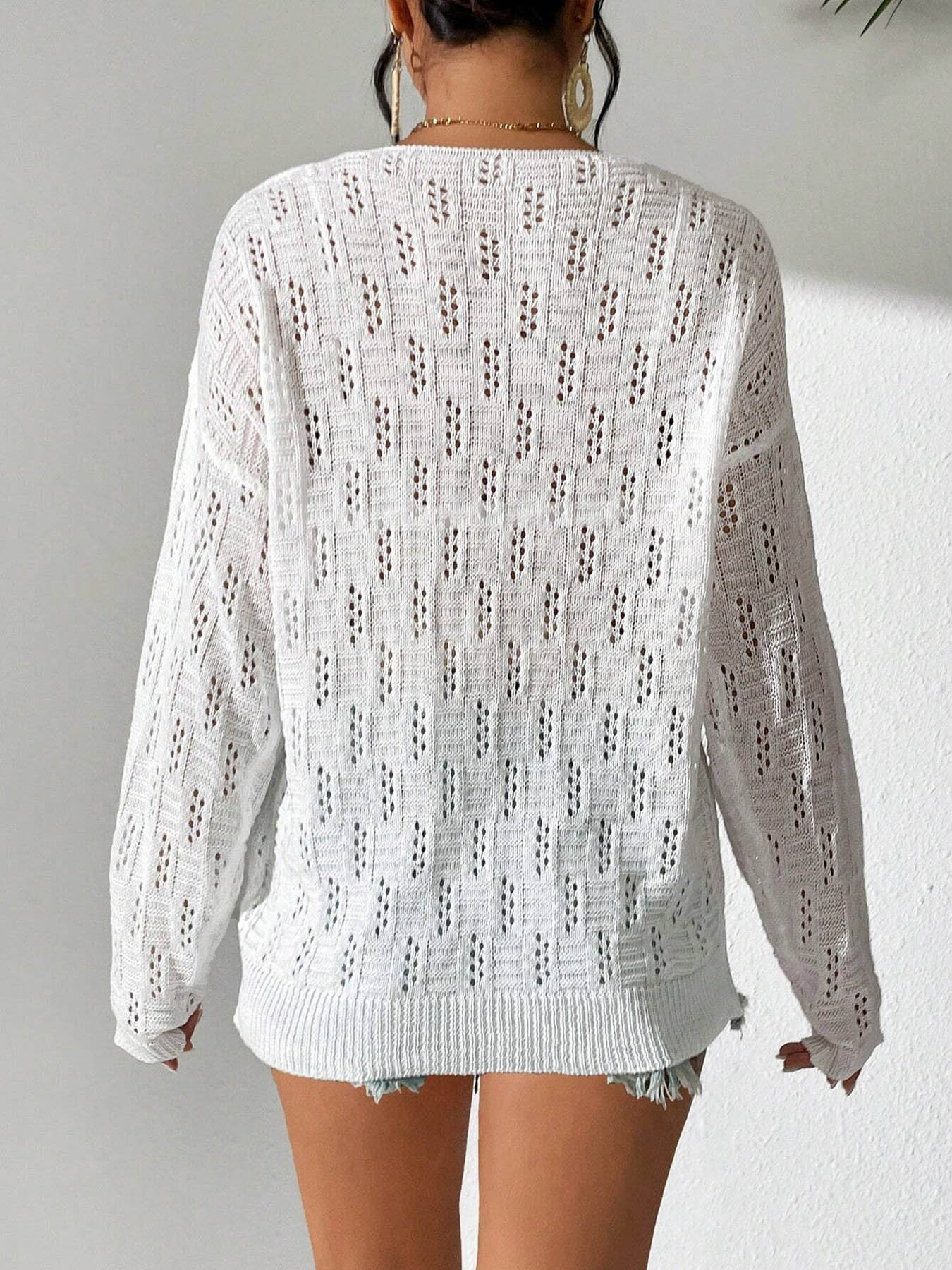 Girl Hole Lazy Style Full Sleeves Jumpers Tops Hollow Out Sexy Women Fashion Casual Basic Streetwear Femme Sweaters Pullovers