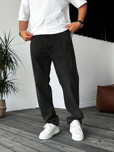 Men's Loose-Fit Denim Jeans, Comfortable Casual Style, Plain Pattern, Button Fly Closure, All Seasons Wear, Trendy Street Fashion