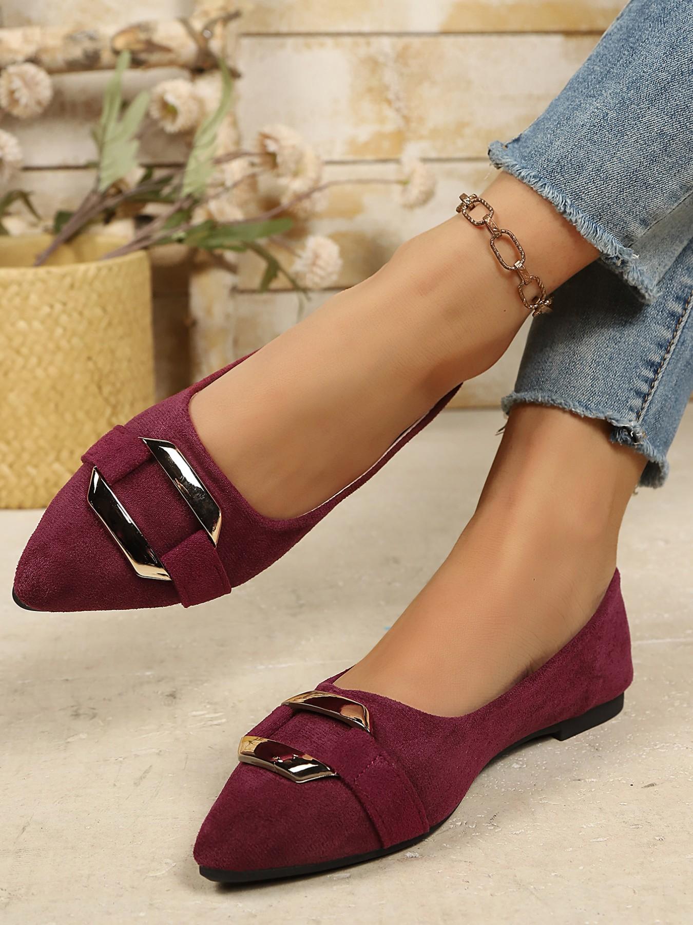 Wide Fit Velvet Pointed Toe Slip-On Shoes, Flat Sole One-Step Oxford Shoes, Comfortable Versatile Women's Footwear