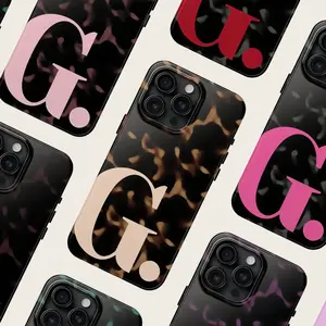 Tortoise Shell Custom Initials Phone Case, Phone Accessories, Cute Phone Case, Fashion Case, Perfect Gift for Her/Him, Phone17 16 15 14 13 12 11 Pro Max Plus Air Case for iPhone, Creative Dual Layer Case