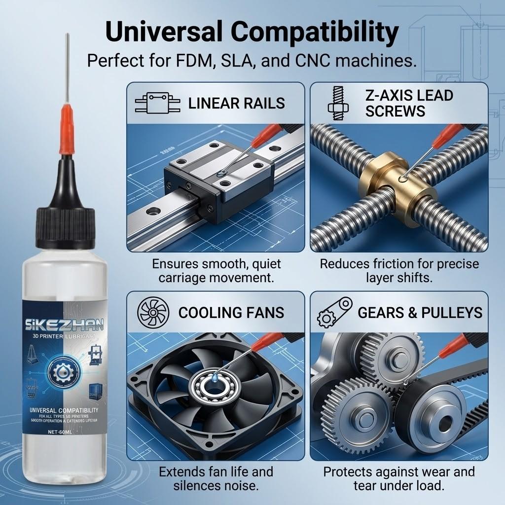 60ml Professional 3D Printer Maintenance Oil with Precision Needle Tip, Universal Mechanical Oil for Smooth Silent Operation, Anti-Wear Friction Reducer for Z-Axis Rails and Lead Screws SIKEZHAN