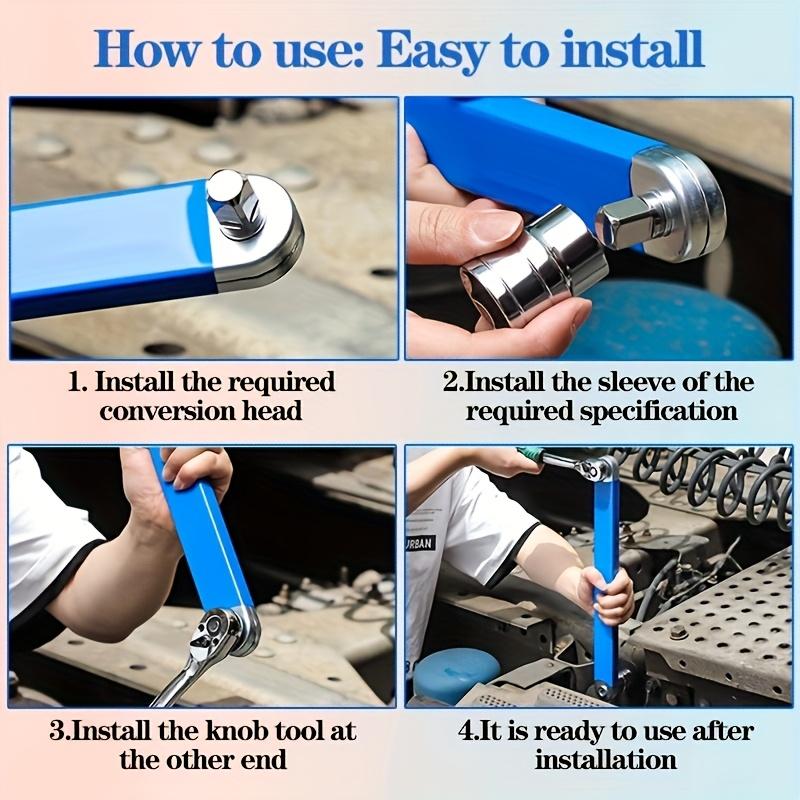 1Set Multi-Functional Extended Wrench,Extended Wrench Booster Lever Kit,Dual-purpose Ratchet and Quick Socket,Ratchet Conversion,Universal Tool for Car Maintenance, Automotive Repair Tools