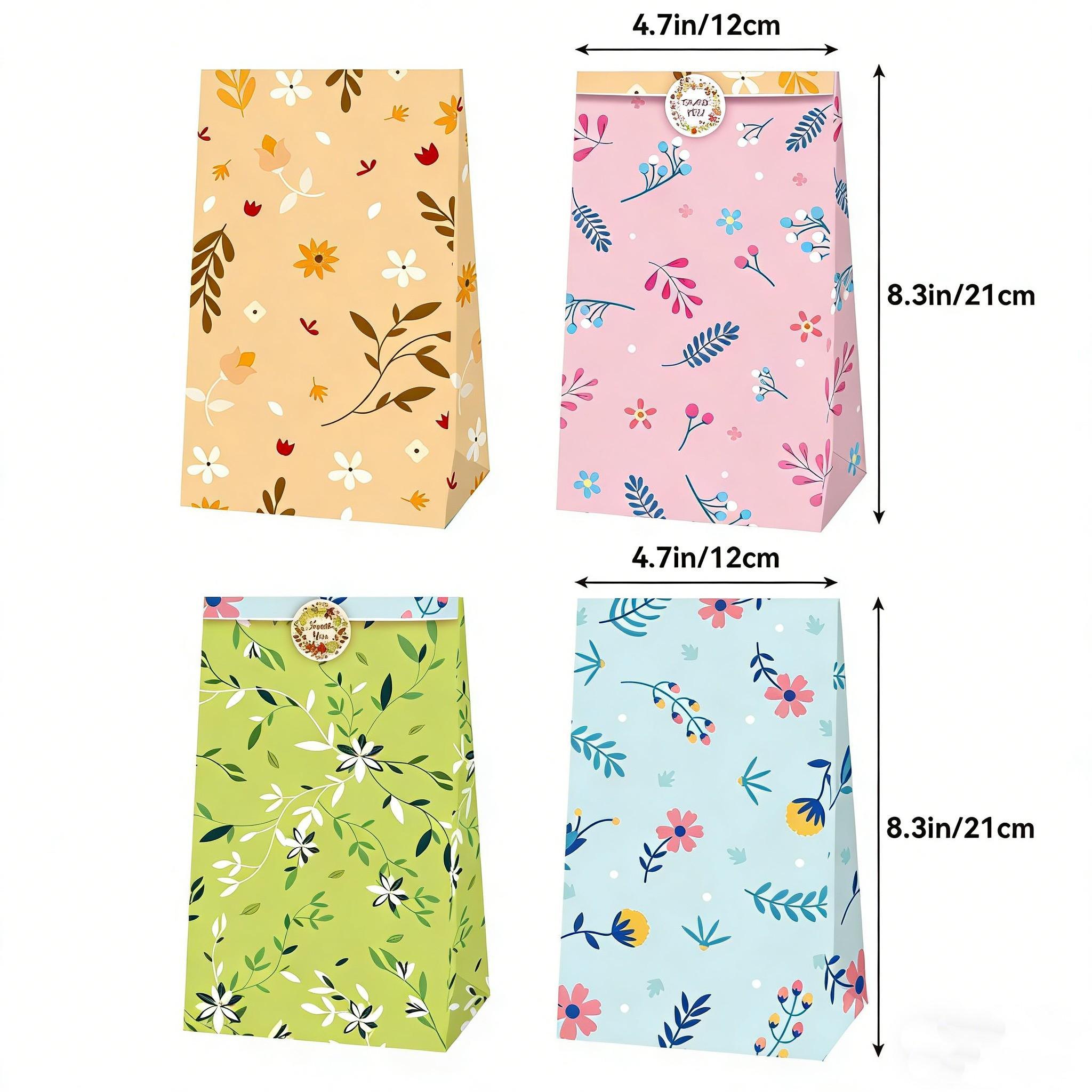 1 Set Floral Theme Paper Bag Set, Party Favor Bags, Birthday Candy Bags, Gift Wrapping Paper, Reusable Storage Bags, Decorative Handbags