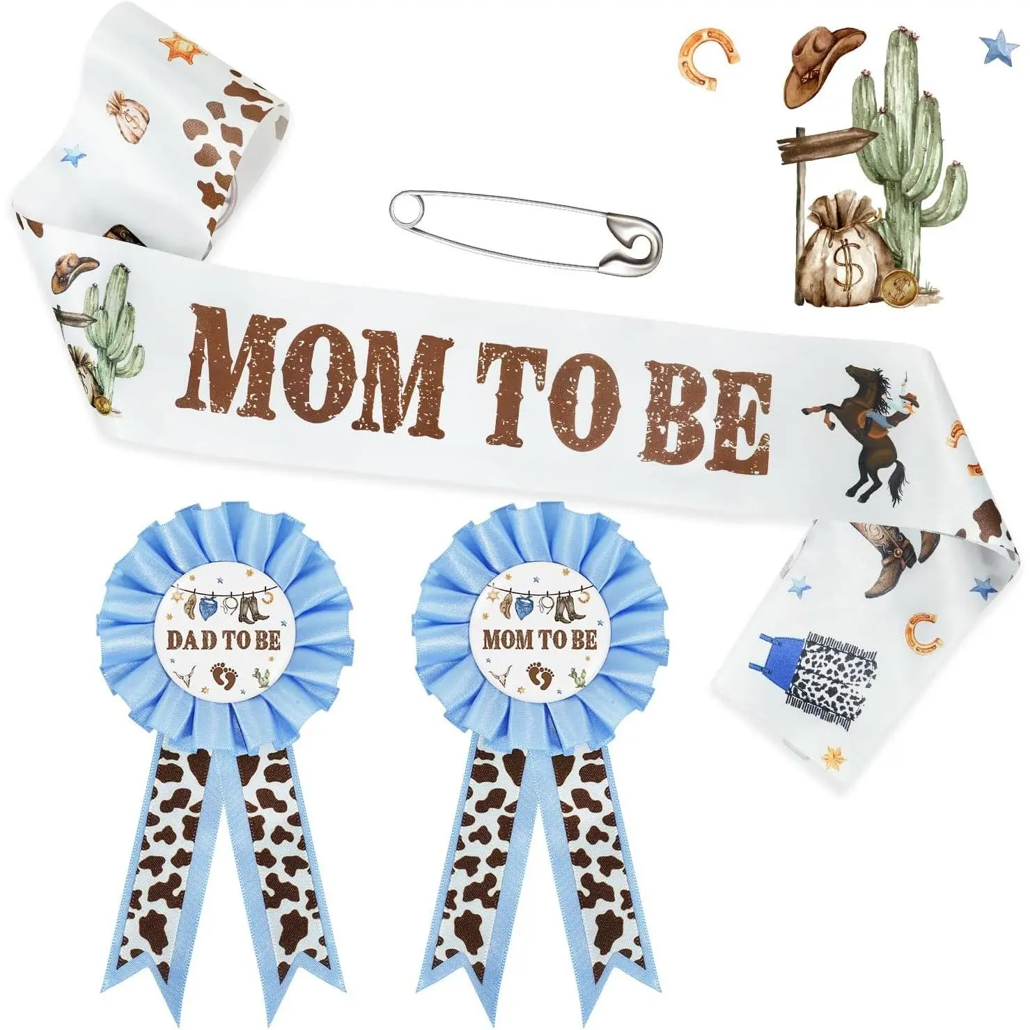 Cowboy  Shower Decorations Mom to Be Sash Dad to Be Corsage Set |   Shower A Little Cowboy is  the Way Mommy to Be Sash  Shower Sash