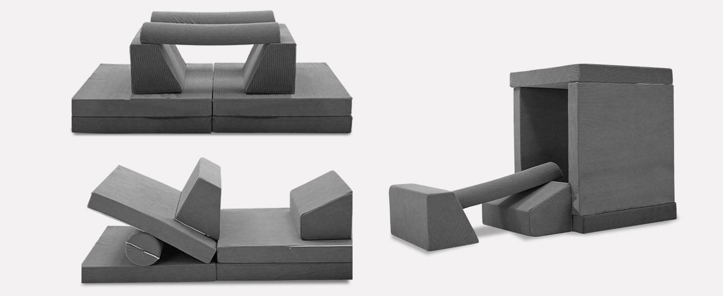 MOPHOTO Kids Couch Play Set, Modular Kids Sofa Couch Fold Out Couch Playhouse Play Set for Toddlers, Creative Couch Kids Foam Play Couch Indoor