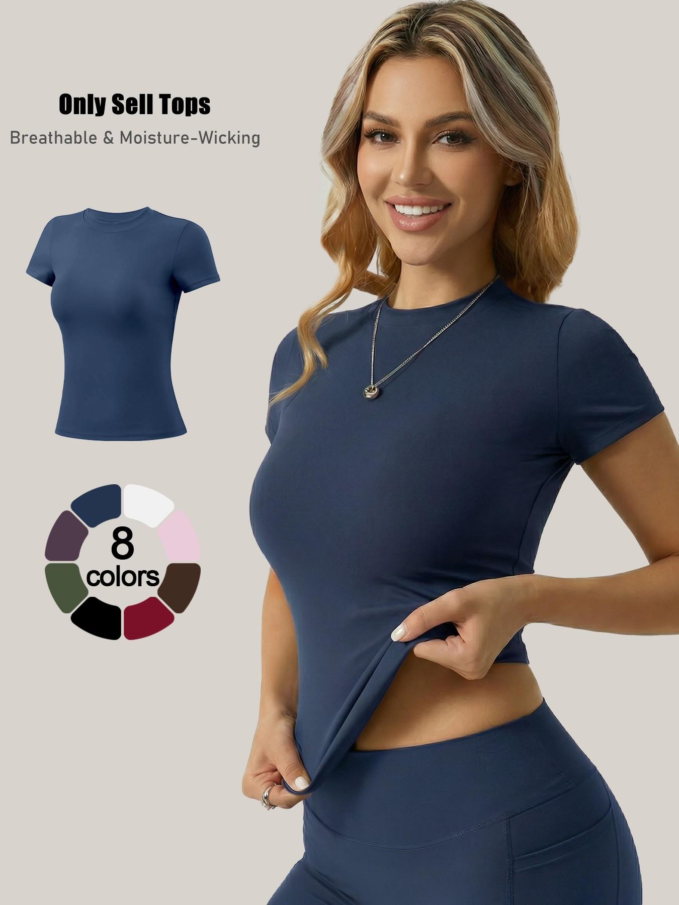 Women's Short Sleeve Workout Tops - High-Elasticity Slim-Fit Yoga Tee, Breathable Quick-Dry Fitness Shirt for Gym, Running Training & Casual Daily Wear