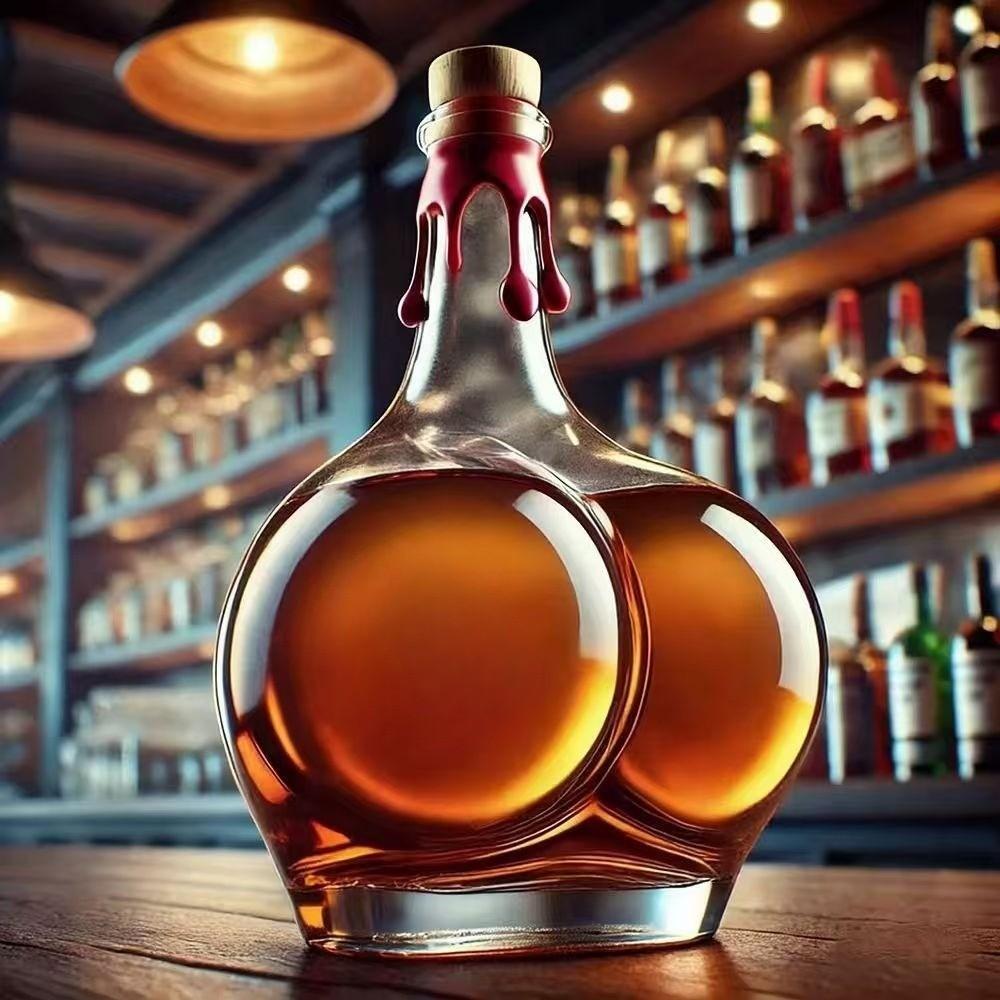 Handmade High Borosilicate Glass Bottle, Creative Butt Shape, Whiskey, Brandy, Xo, Tequila, Dispenser, Bar Decor, Versatile, 1pc 2026 New Model, Home Bar Accessories