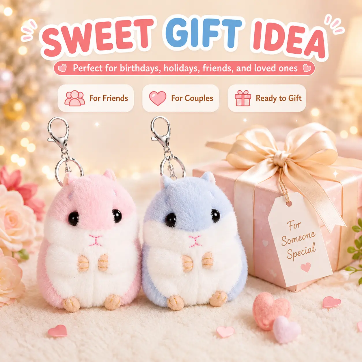 Cute Hamster Plush Keychains Stuffed Animals Keyring Charm Handbag Pendant