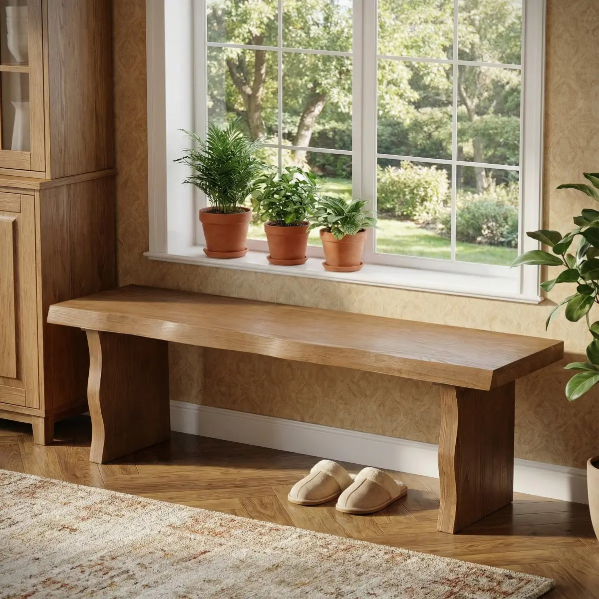 62.9'' Solid Wood Dining Bench Indoor, Pine Entryway Bench, End of Bed Bench Seat for Kitchen Dining Room Hallway, Natural