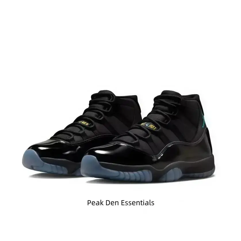 Men Retro Patent Leather High Top Basketball Sneakers, Shiny Black Upper with Icy Blue Transparent Cushion Sole, Fashion Non-Slip Streetwear Trainers for Sports Party Daily Casual Outfits