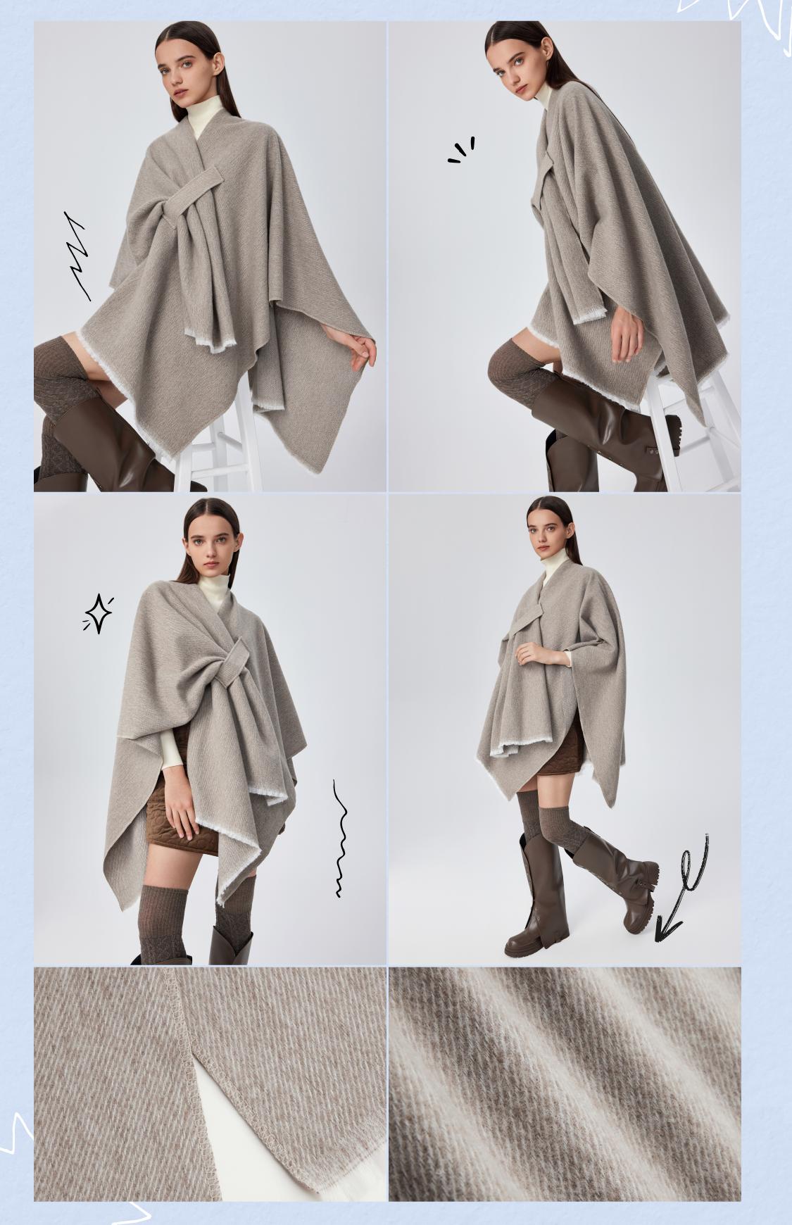 Cider [6 colors, One Size] Warm Chic Shawl Wrap Poncho, Best Item For Winter and Travelling, Keep You Cozy On The Flight