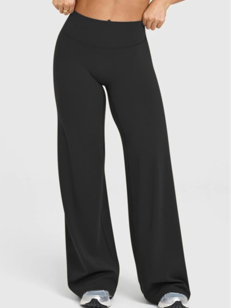 Women's Solid Color Sporty Yoga Pants, Casual Fitted Bottoms, Comfortable Flare Leggings, Elastic Waist, All Seasons Wear, Flared Yoga Bottoms