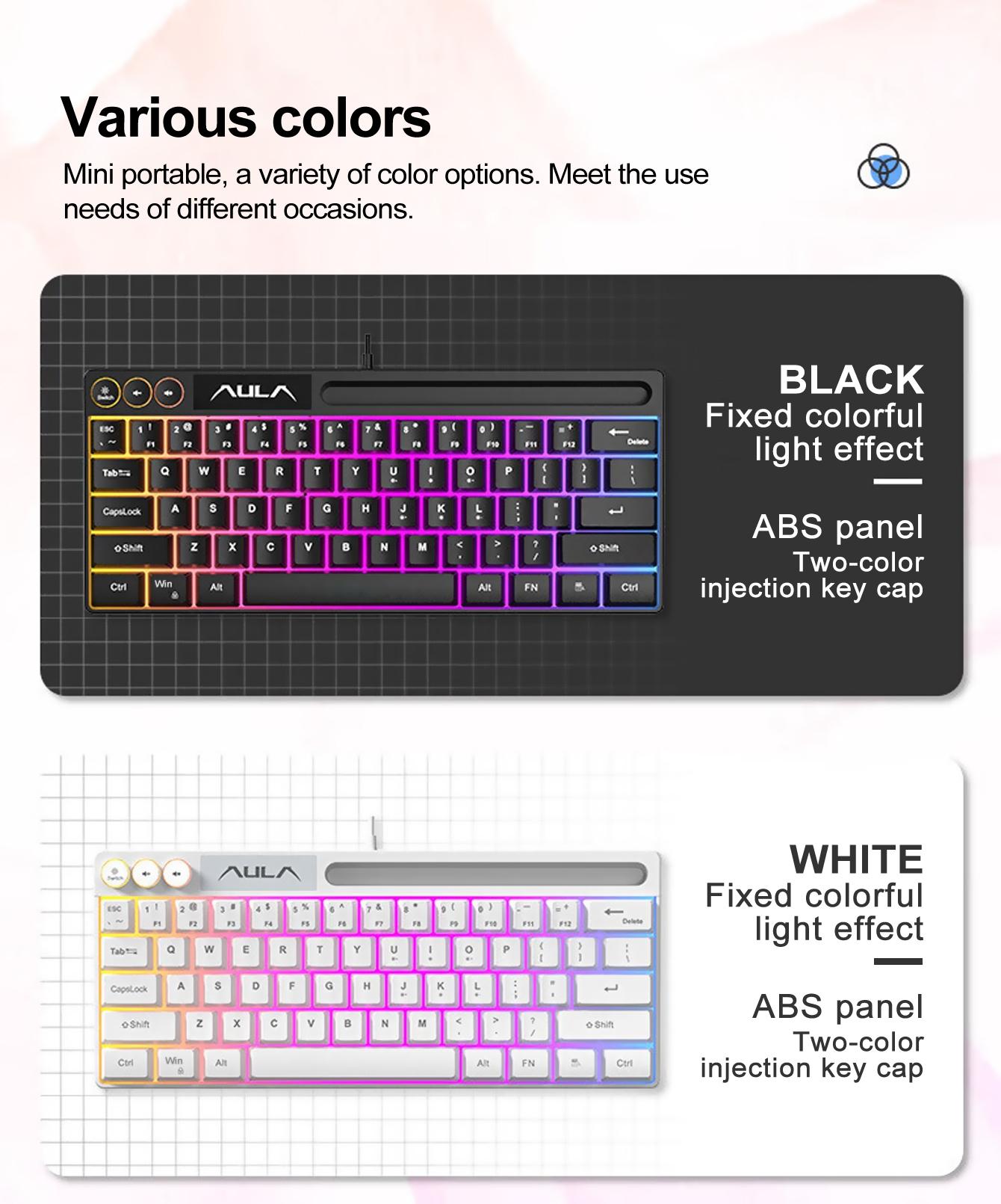 AULA Wired Gaming Keyboard, 64 Key Wired Backlit Mixed Light Effects Keyboard for Gaming Study Work, Multifunctional Portable Keyboard for Desktop Computer Notebook, Computer Peripherals