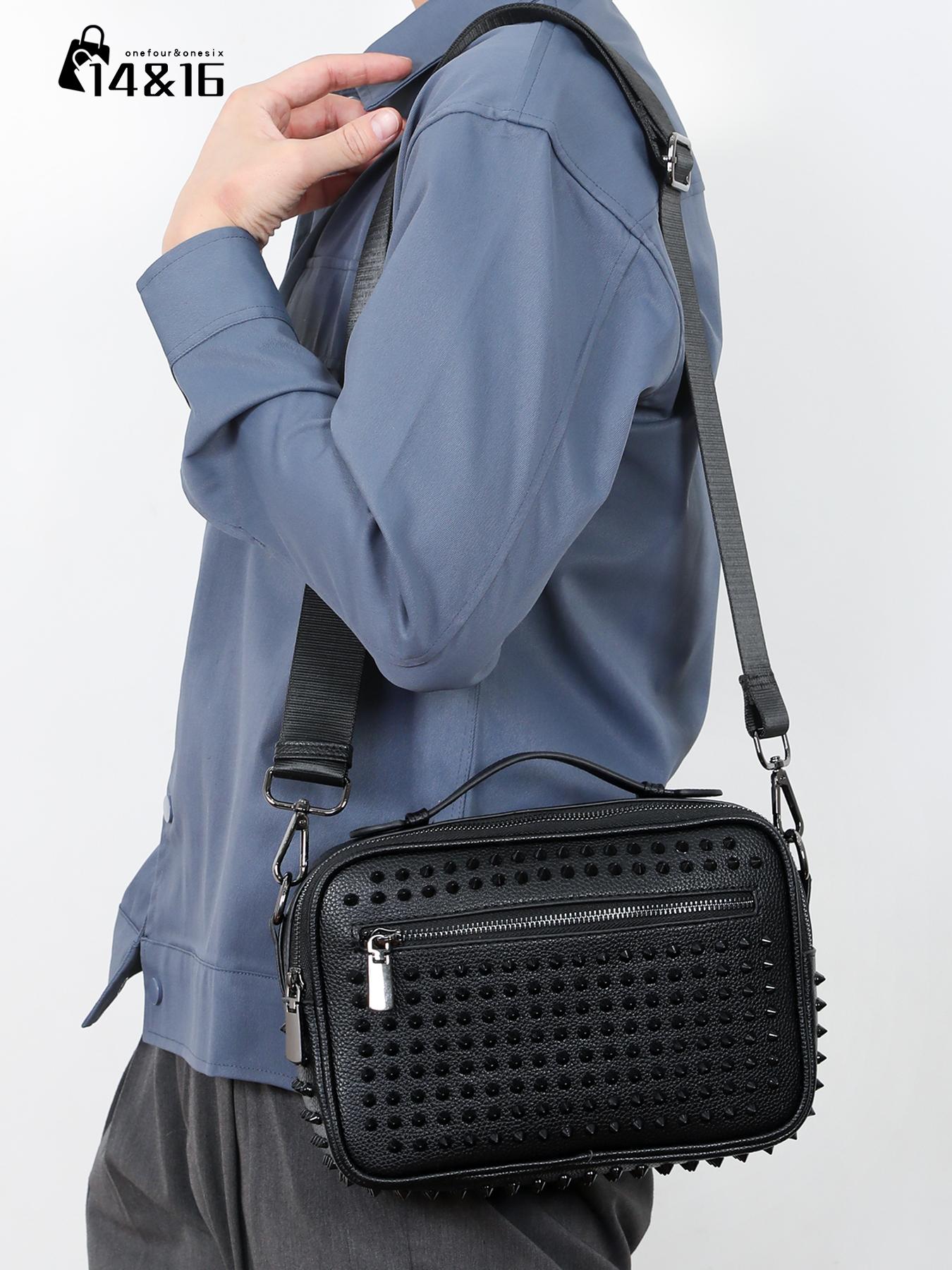 Men's Fashion Rivets Crossbody Bag, Casual Single Shoulder Bag, One Shoulder Bag, Rivet Design, Lightweight and Portable, Large Capacity, All Seasons, Casual Messenger Bags