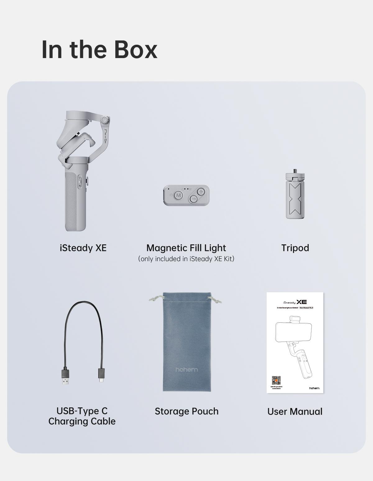 Hohem iSteady XE Kit Gimbal Stabilizer for Smartphone, 3-Axis Gimbal for iPhone 17 series & Android with Magnetic Adjustable Fill Light, Portable & Foldable Stabilizer for Video Recording