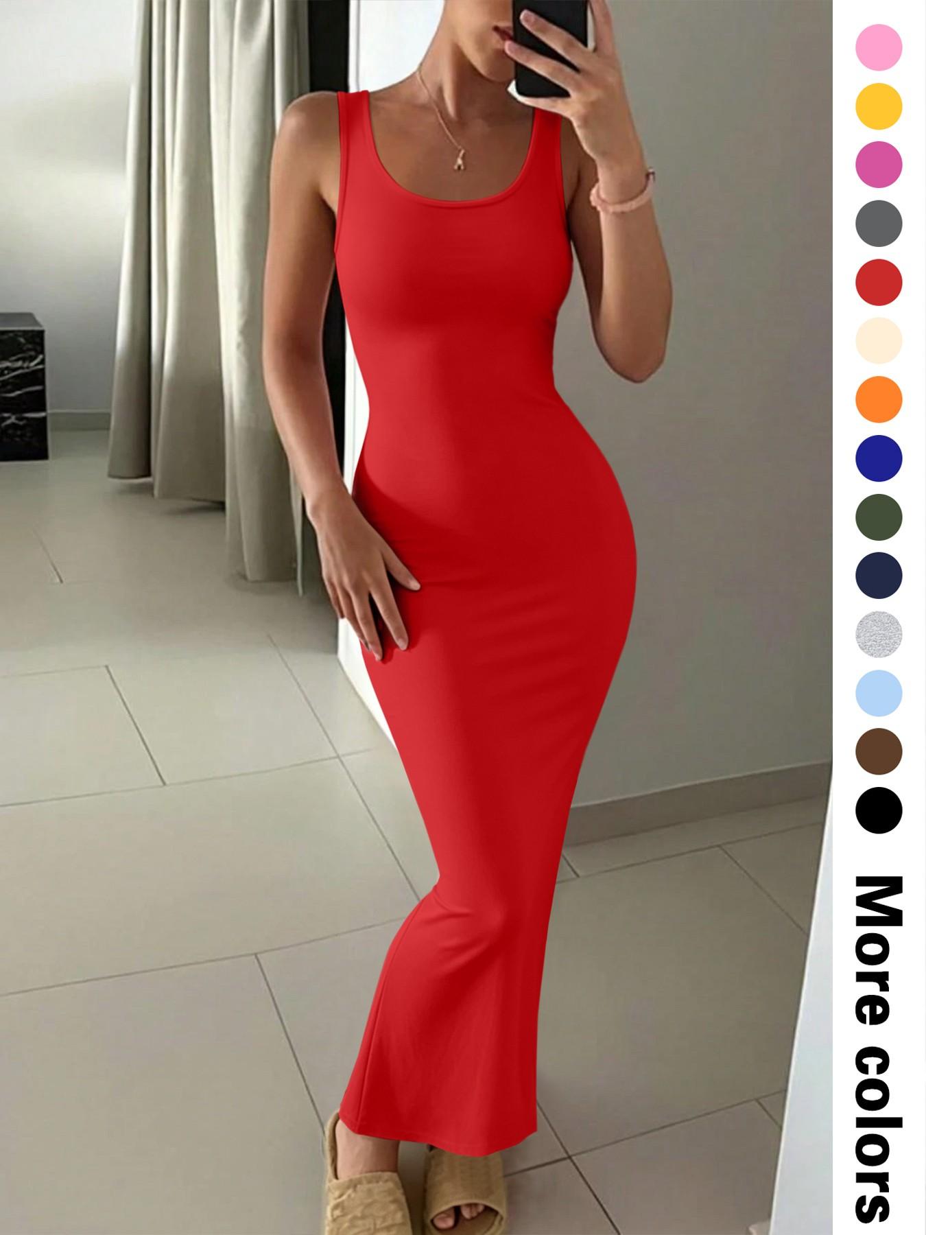 Women's Summer Casual  Round Neck Sleeveless Slim Fit Long Maxi Dress, 14 Color Options, Perfect for Daily Wear, Versatile for Various Occasions