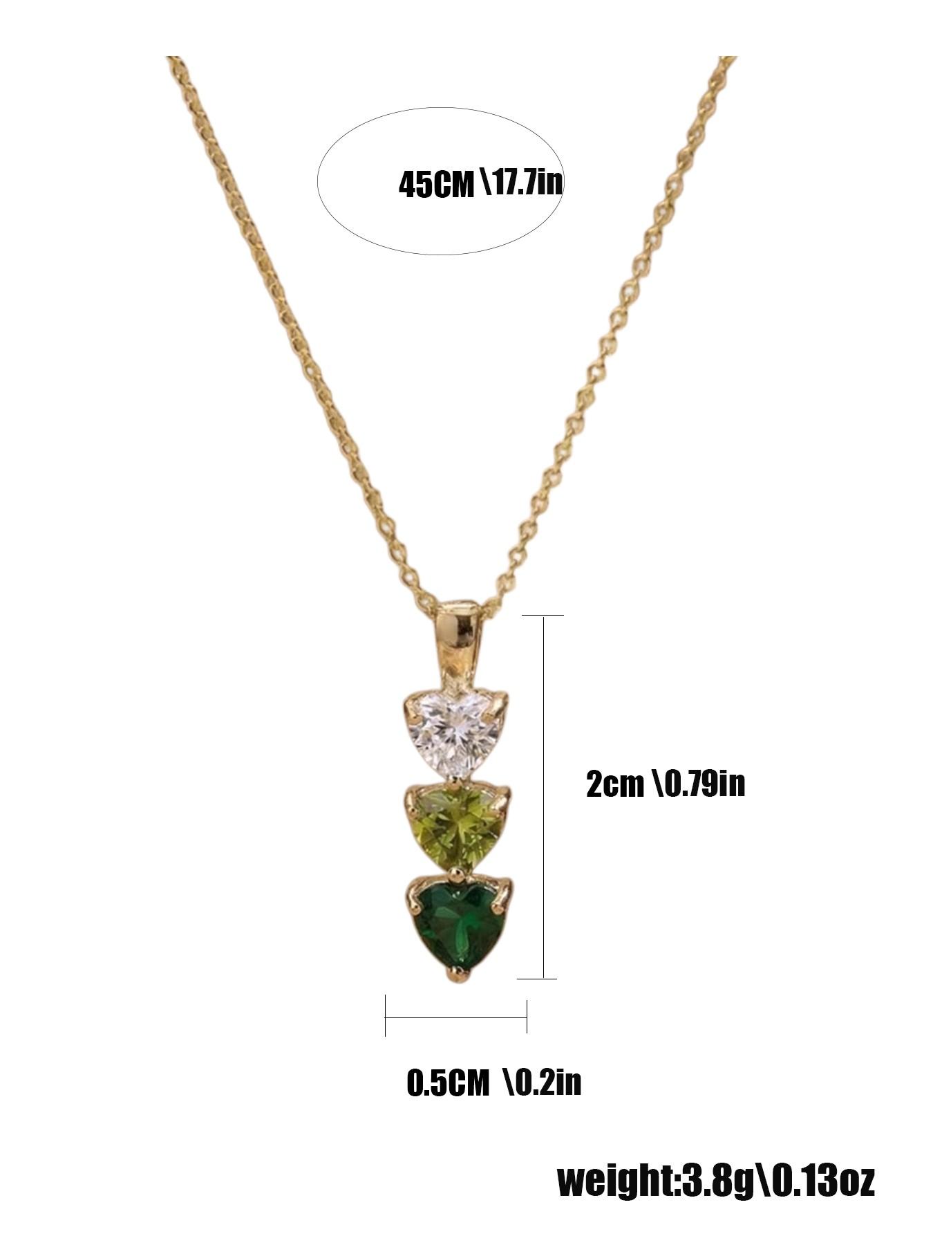 1 pcCopper gold-plated small pendant necklace with green and pink gradually changing heart-shaped gemstones, wedding necklace, bridesmaid gift, anniversary gift (for wife), grandmother gift (for mother), Mother's Day gift , Valentine's Day girlfriend gift