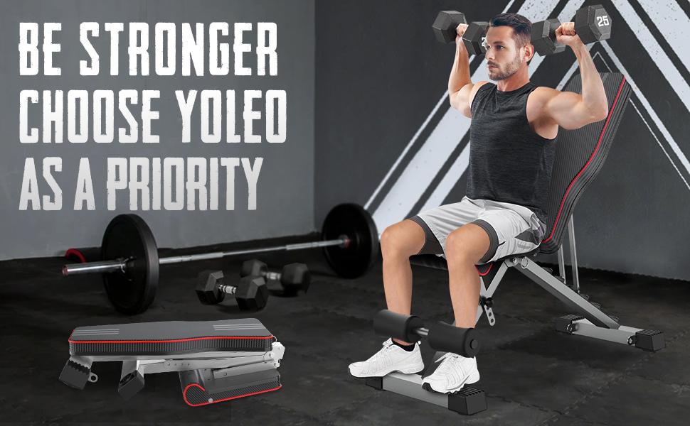 Yoleo Adjustable Weight Bench, Foldable Workout Bench for Home Gym Full Body Workout Strength Training, Incline Decline Flat Utility Bench with Quick Adjustment