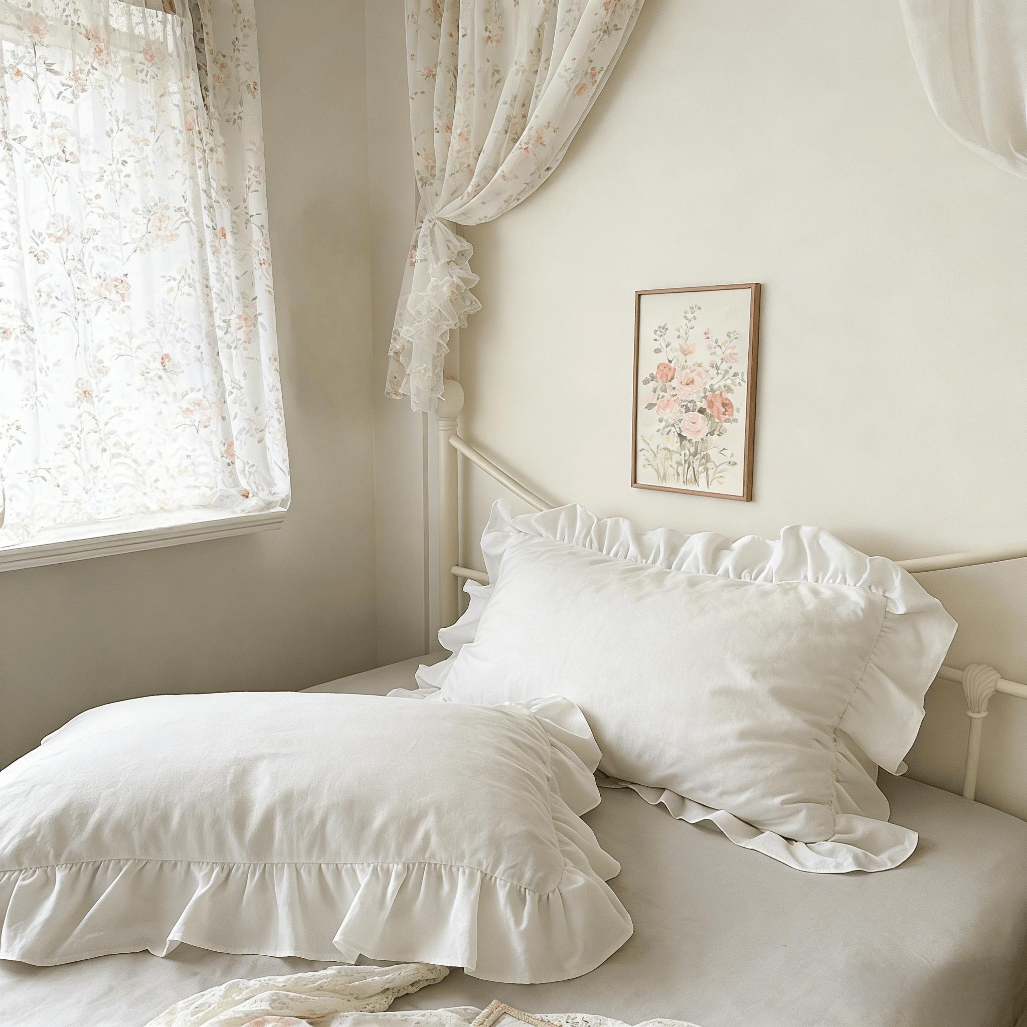 2Pcs French Ruffle Throw Pillowcases, Solid Color Gentle Design, Skin-friendly Breathable and Comfortable, Suitable for Bedroom, Dorm and Home Decoration Daily Use