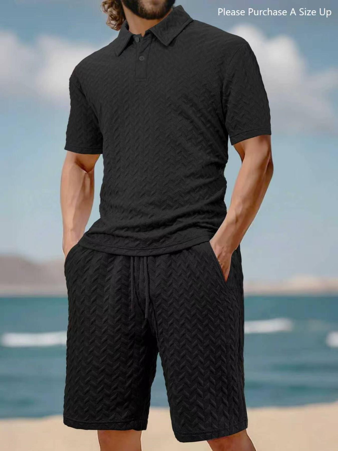 Please Purchase A Size Up. Men's Solid Polo Shirt & Drawstring Waist Shorts Set, Cozy Breathable Two-piece Outfits for Daily Outdoor Wear, Men Clothes for Summer. Please Purchase A Size Up. Men's Solid Polo Shirt & Drawstring Waist Shorts Set, Cozy Breathable Two-piece Outfits for Daily Outdoor Wear, Men Clothes for Summer.