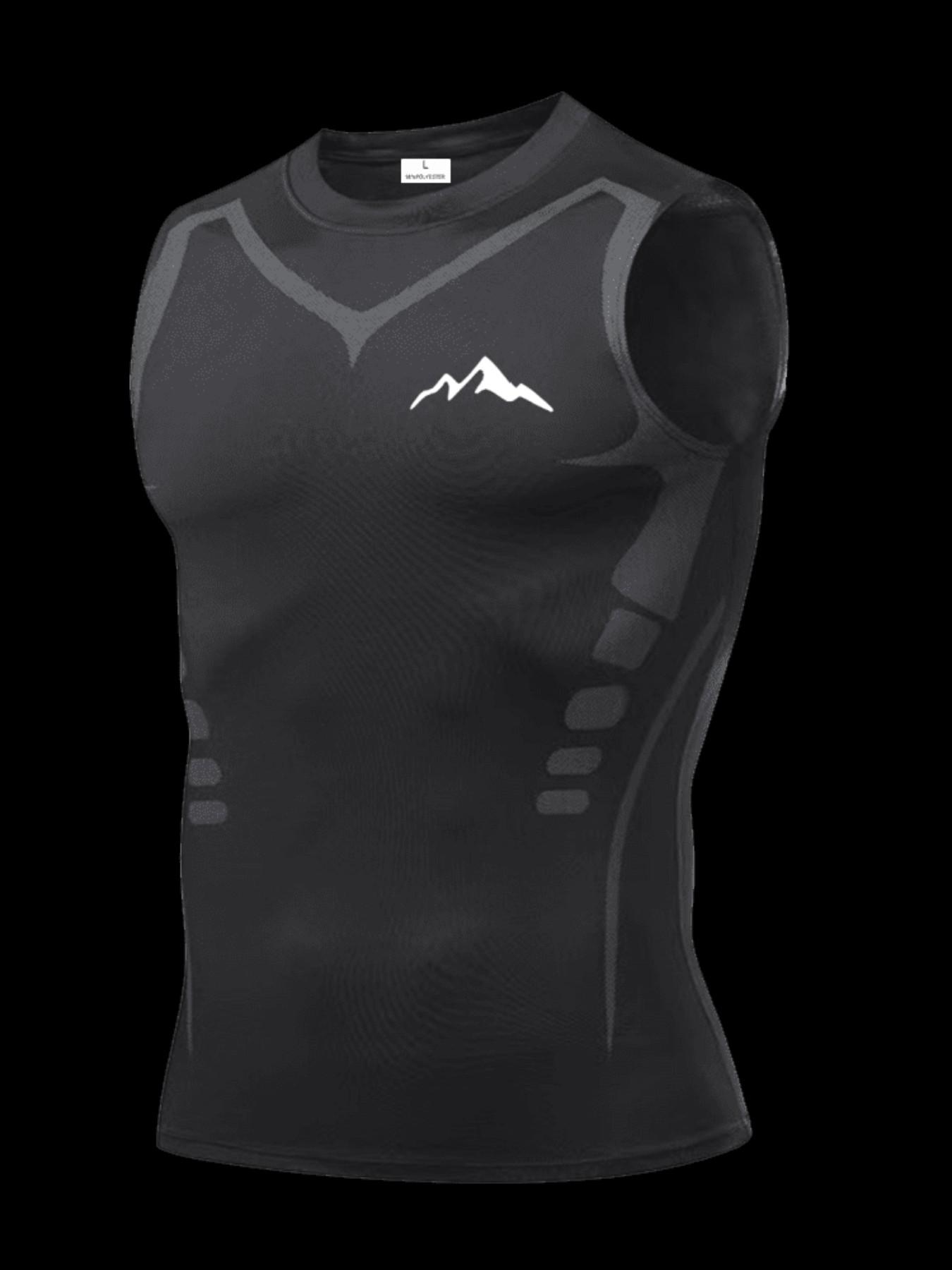 Men's Short Sleeve Sporty Slim-Fit Tee, Quick-Dry Breathable Fabric, Mountain Print, Ideal for Gym, Running, Boxing, Outdoor Activities