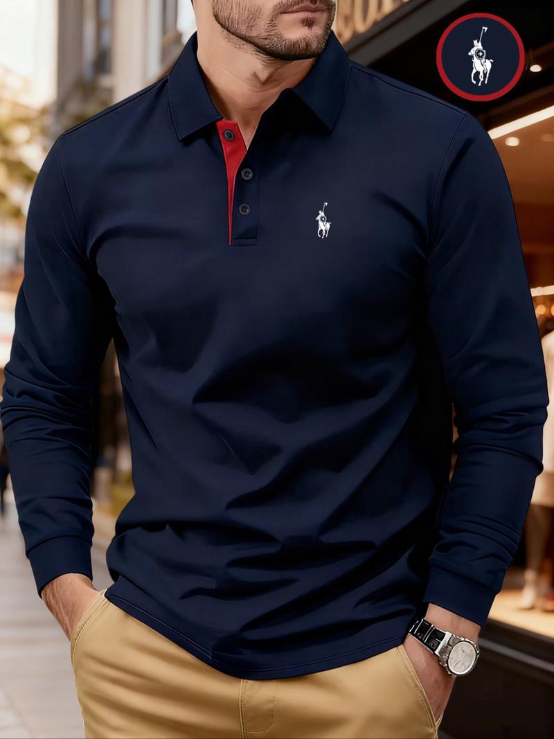 Men's Solid Color Long Sleeve Polo Shirt, High-End Fashion Fabric, Casual Sports Leisure Wear, All Seasons, Golf Outdoor Activity Men's Solid Color Long Sleeve Polo Shirt, High-End Fashion Fabric, Casual Sports Leisure Wear, All Seasons, Golf Outdoor Activity