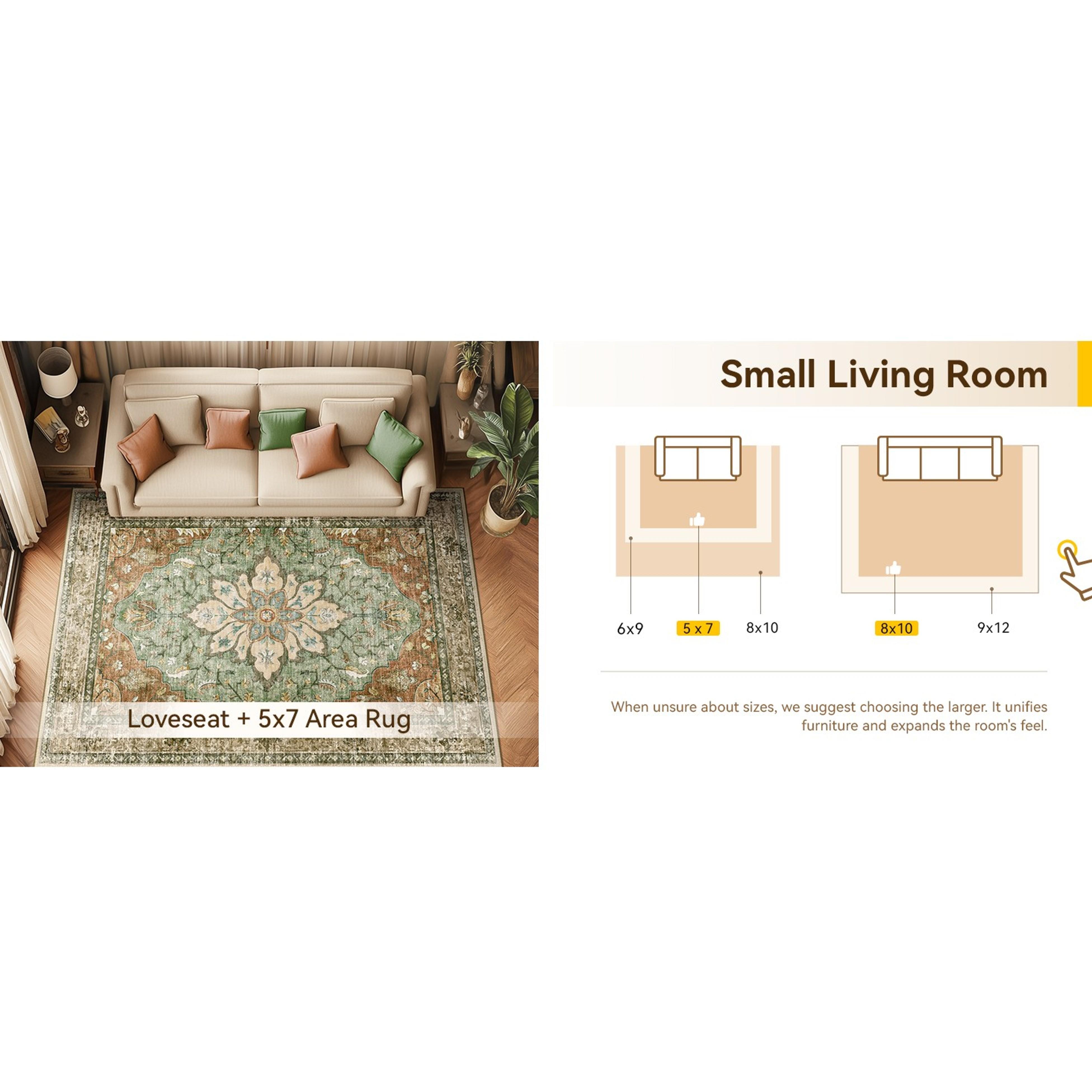 5'x7' Washable Non-Slip Distressed Medallion Area Rug, Floral Vintage Carpet for Living Room, Bedroom, in Terracotta, Burnt Orange, Green