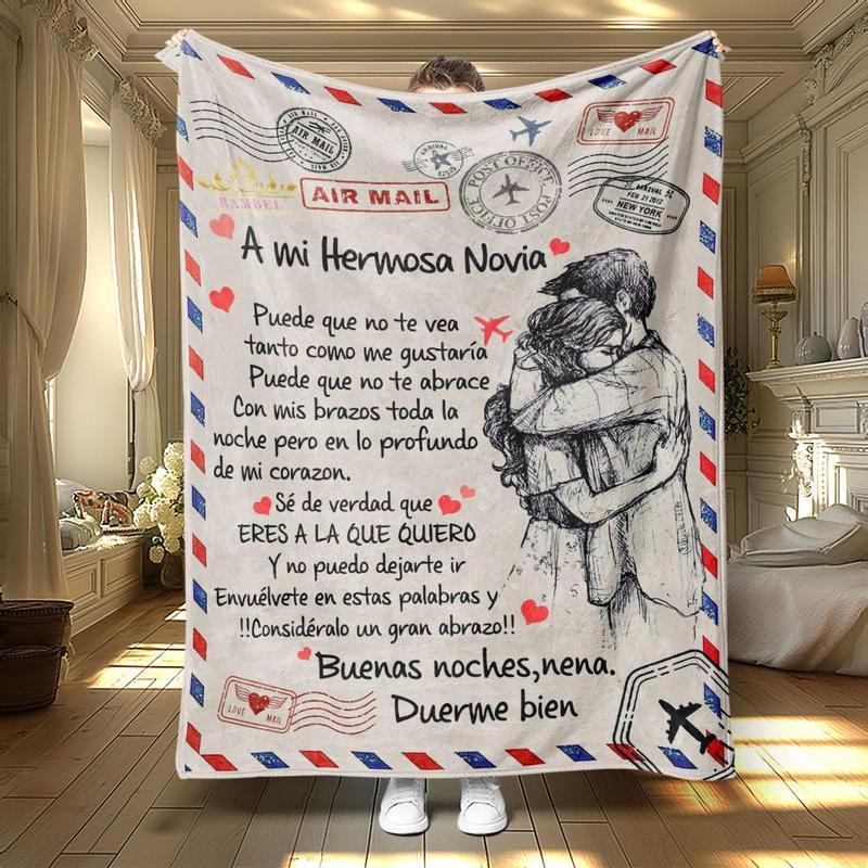 Room Decor Modern Style Letter Print SoftFlannel Blanket,1 Count Classic Floral PatternDurable Nap Throw for Home & Office, Warm &Cozy Blanket, Bedroom Decor Accessories.Halloween Decor