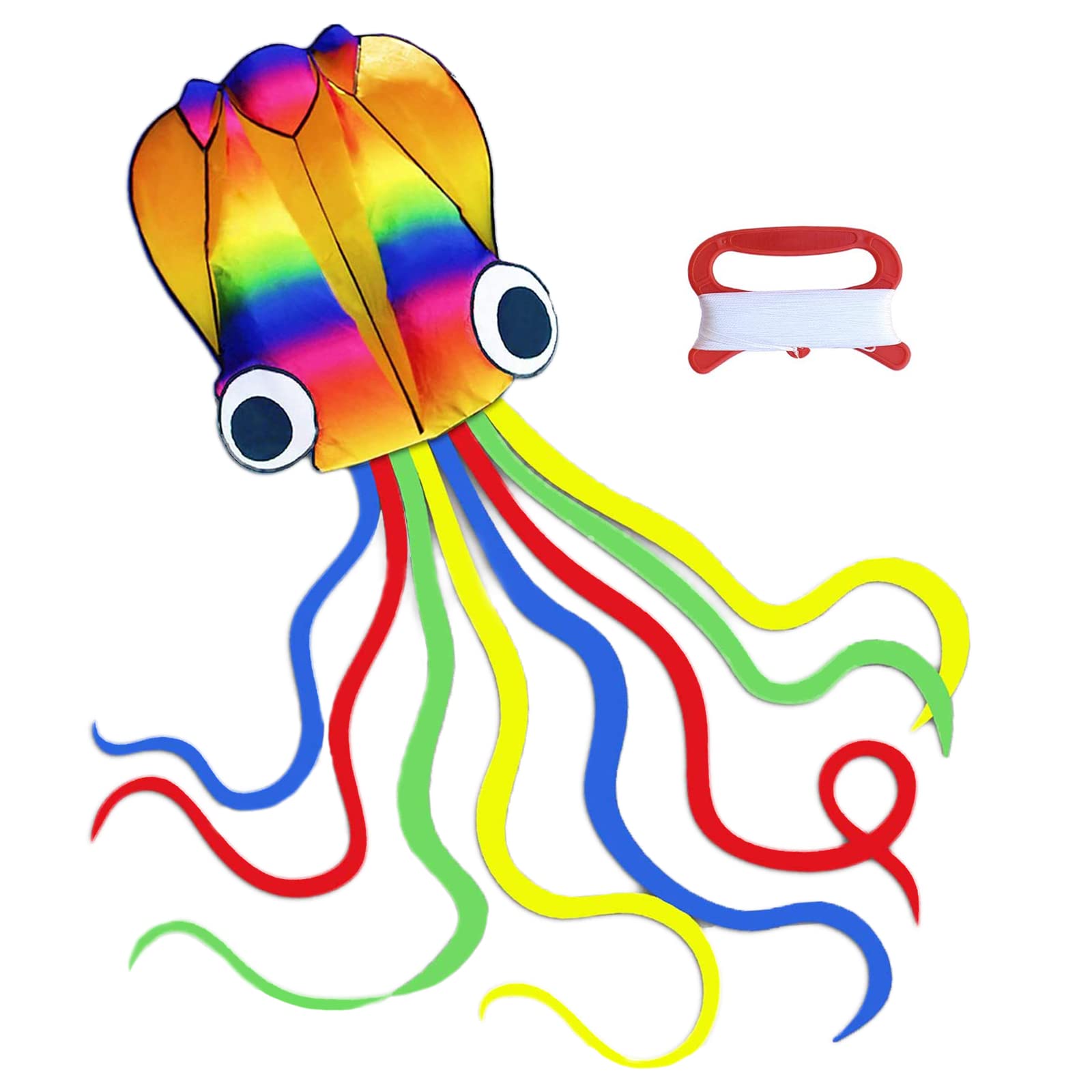 Huge Rainbow Soft Octopus Kite for Adults, Large Kite with Long Tail 100m Line and Handle, Great Gift for Boys Girls, Beach Trip Outdoor Game