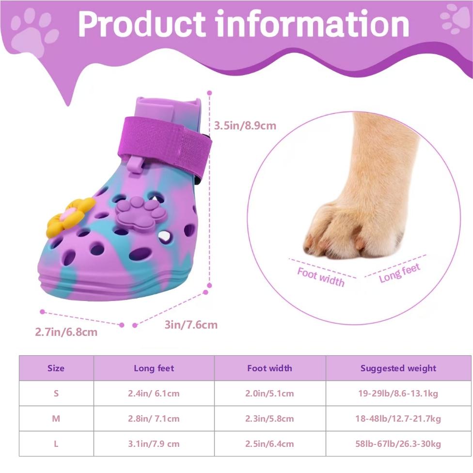 4 Pack Dog Shoes, Breathable Anti-Slip Silicone Dog Boots with Soft Sole, Cute Flower Design, Waterproof Paw Protector for Small Medium Large Dogs (Summer All-Season)